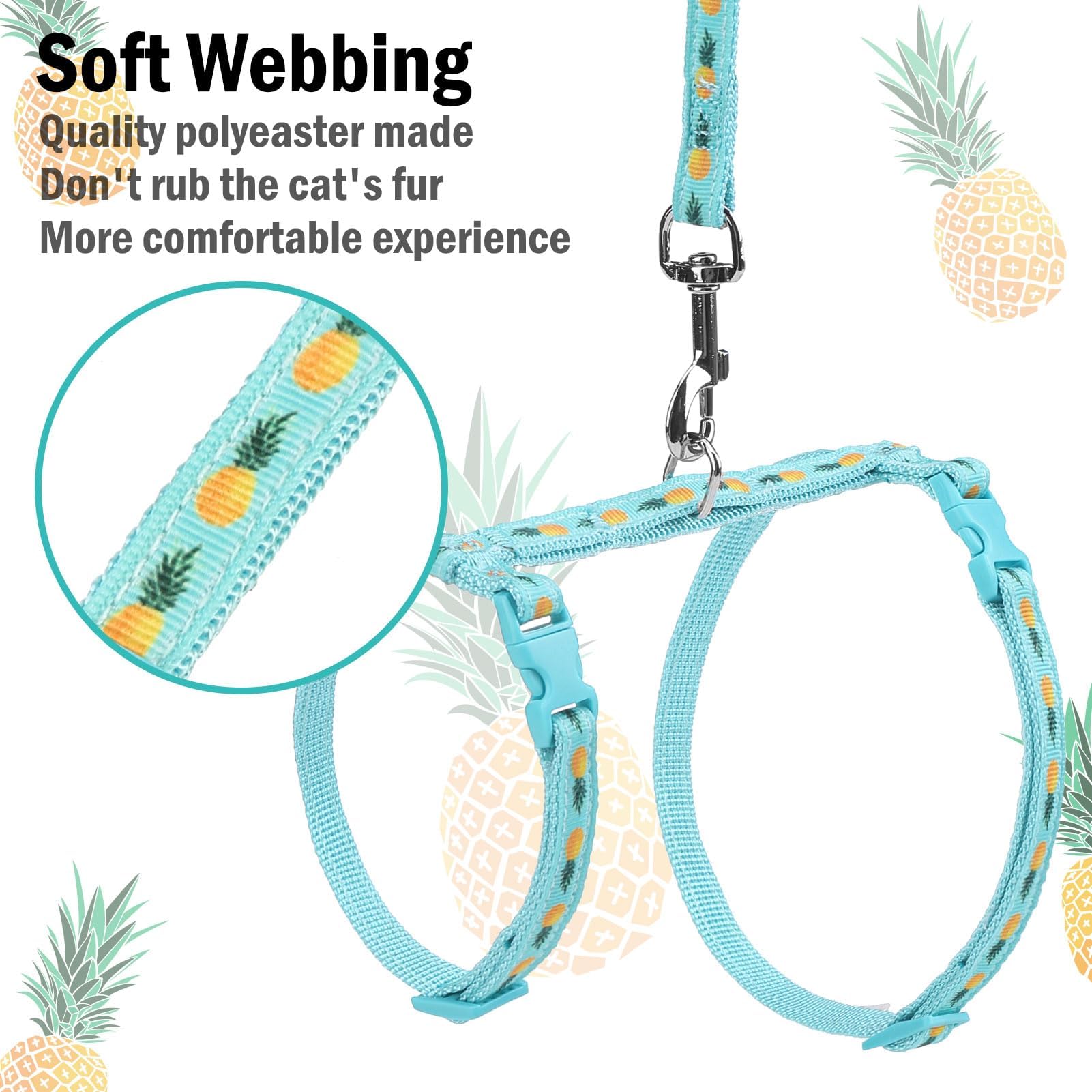 Pupteck Adjustable Cat Harness And Leash Set Escape Proof Kitten Strap Collar For Walking Travel, Pineapple