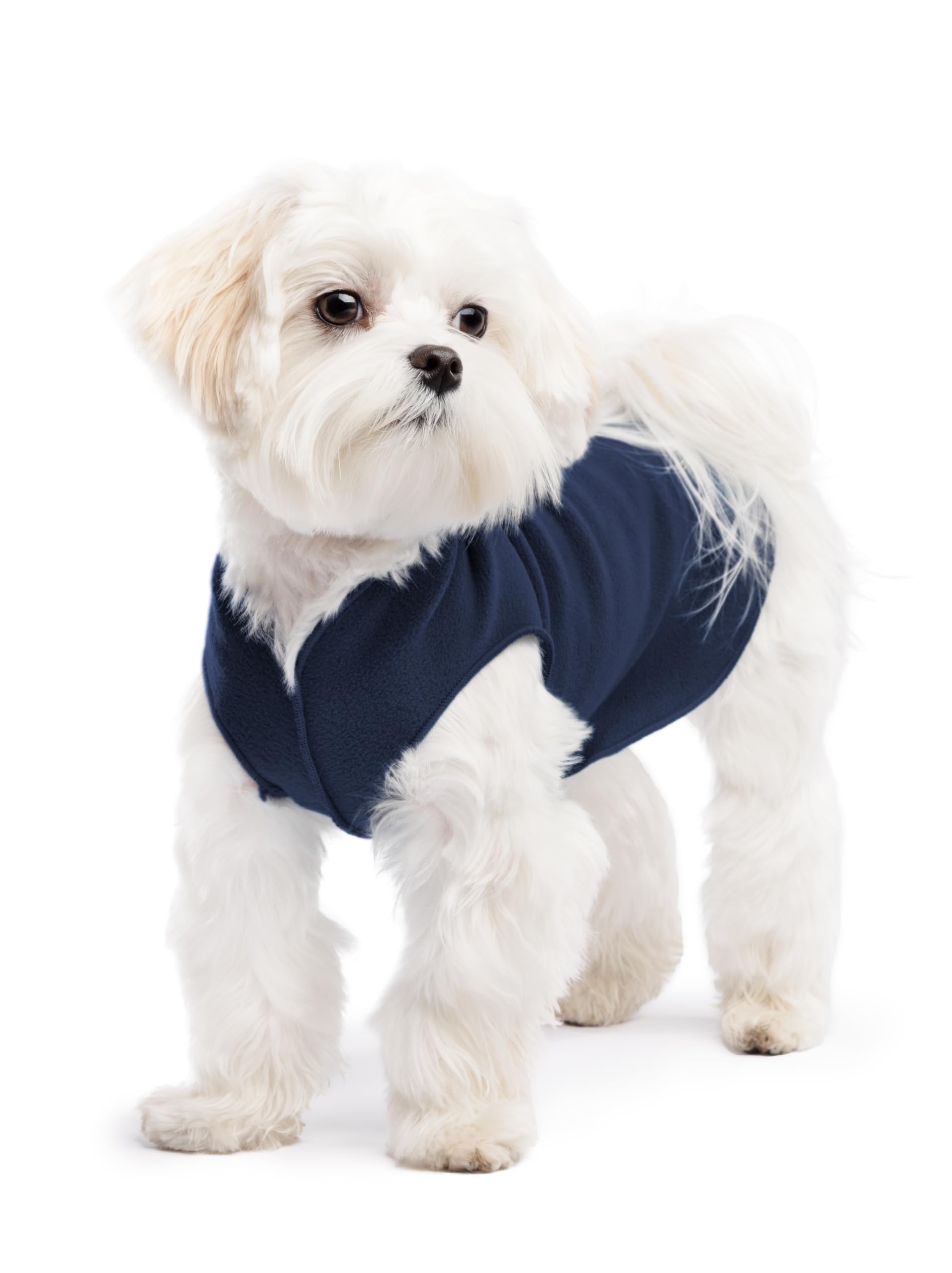 Gold Paw Stretch Fleece Dog Coat, Stretchy Pet Sweater, Machine Washable Pullover For Winter And Fall, Navy, 8