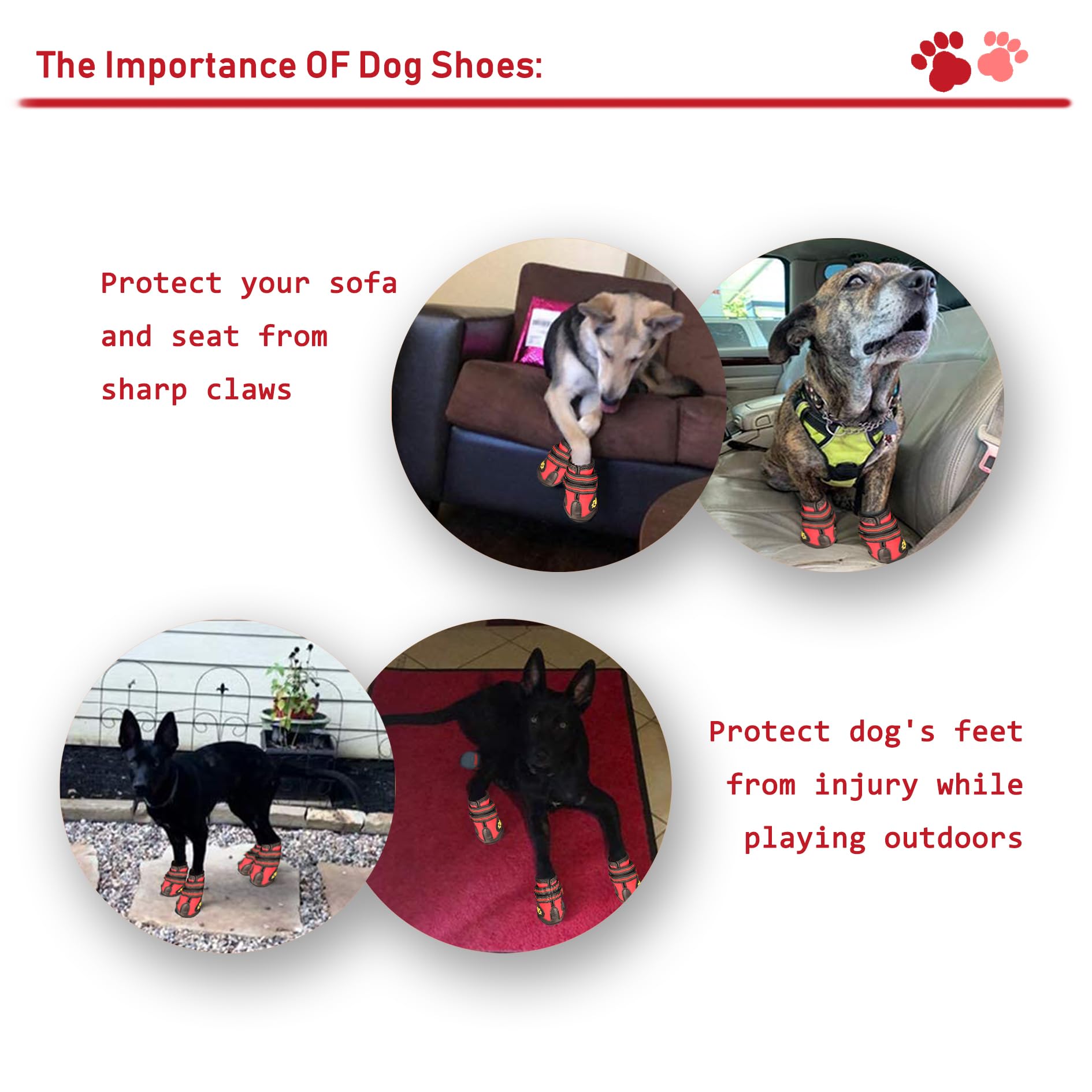 Xsy&G Dog Boots,Waterproof Dog Shoes,Dog Booties With Reflective Strips Rugged Anti-Slip Sole And Skid-Proof,Outdoor Dog Shoes For Medium Large Dogs 4Pcs Red-Size 7