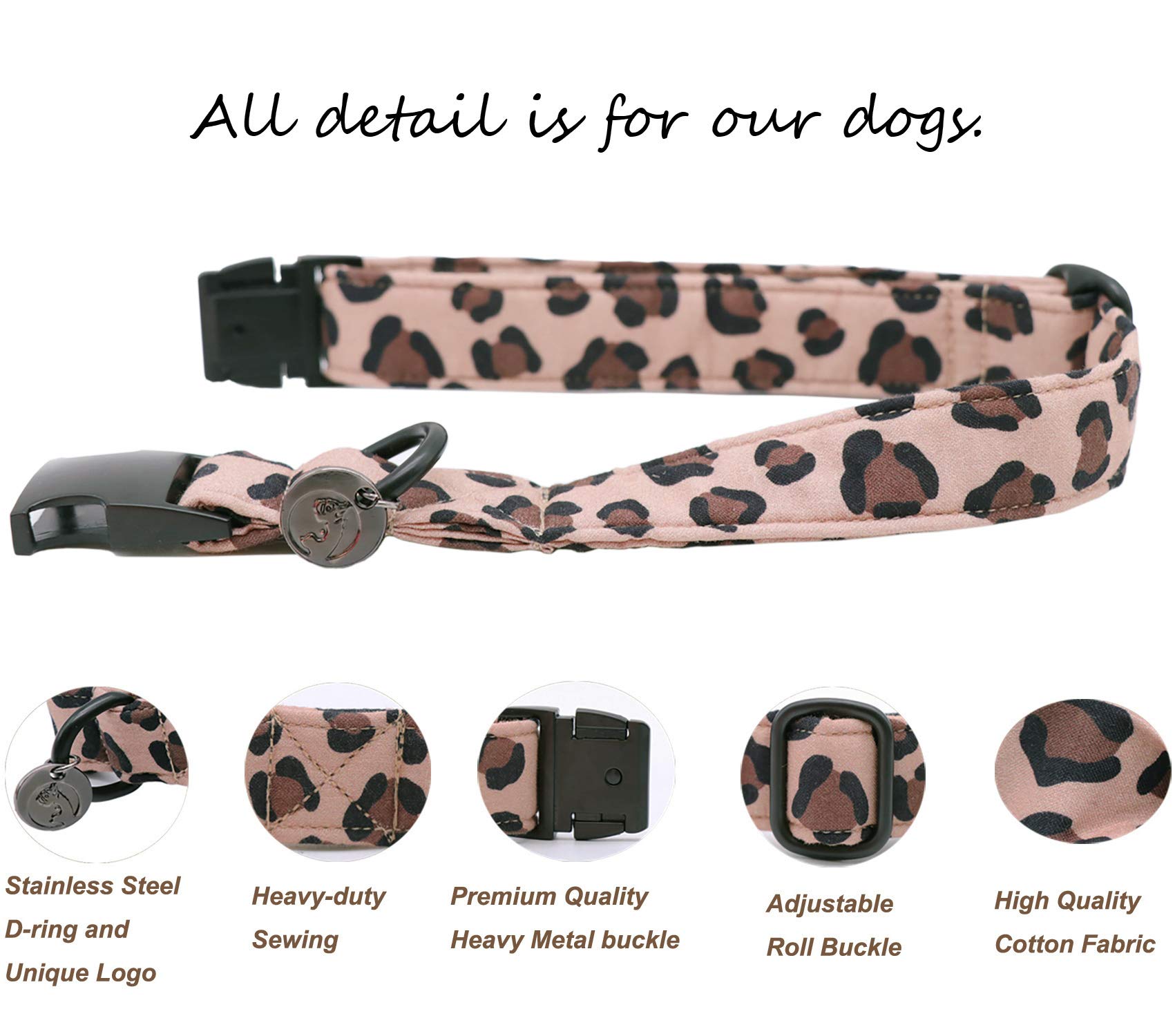 Dogwong Cotton Dog Collar With Bowtei, Leopard Bowtie Dog Collars, Adjustable Heavy Duty Girl Dog Collar With Bow For Large Dogs