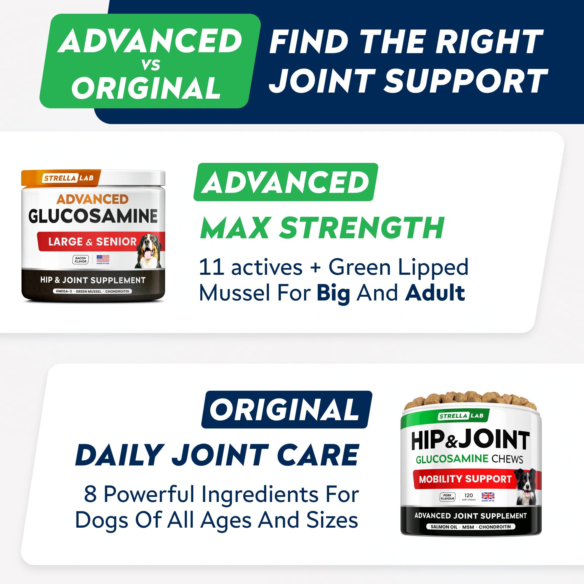 Advanced Glucosamine Chondroitin Joint Supplement for Dogs - Hip & Joint Pain Relief Pills - Green Lipped Mussel & Collagen - La