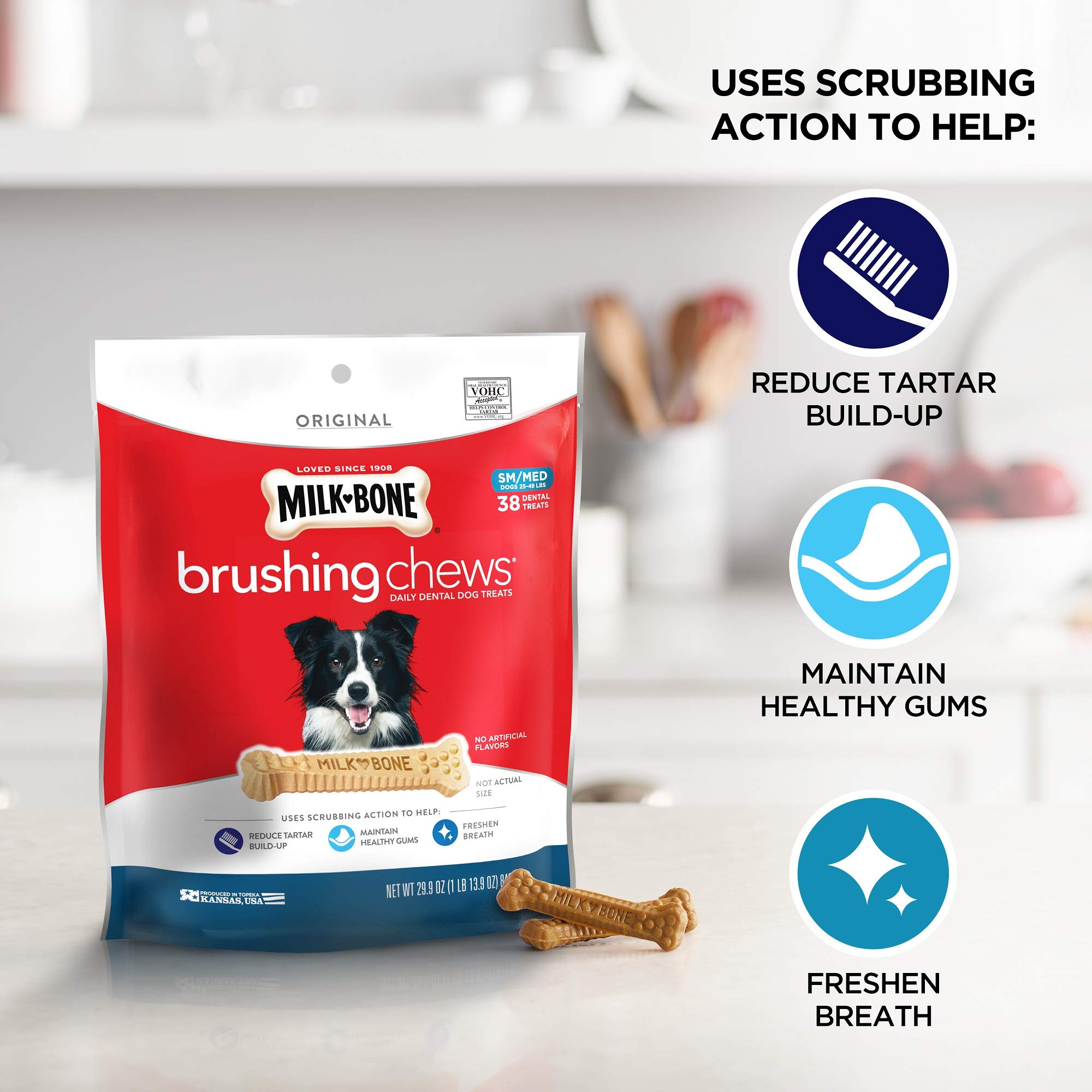 Milk-Bone Original Brushing Chews, Small/ Medium Daily Dental Dog Treats, 9 Count (Pack of 5) Scrubbing Action Helps Clean Teeth