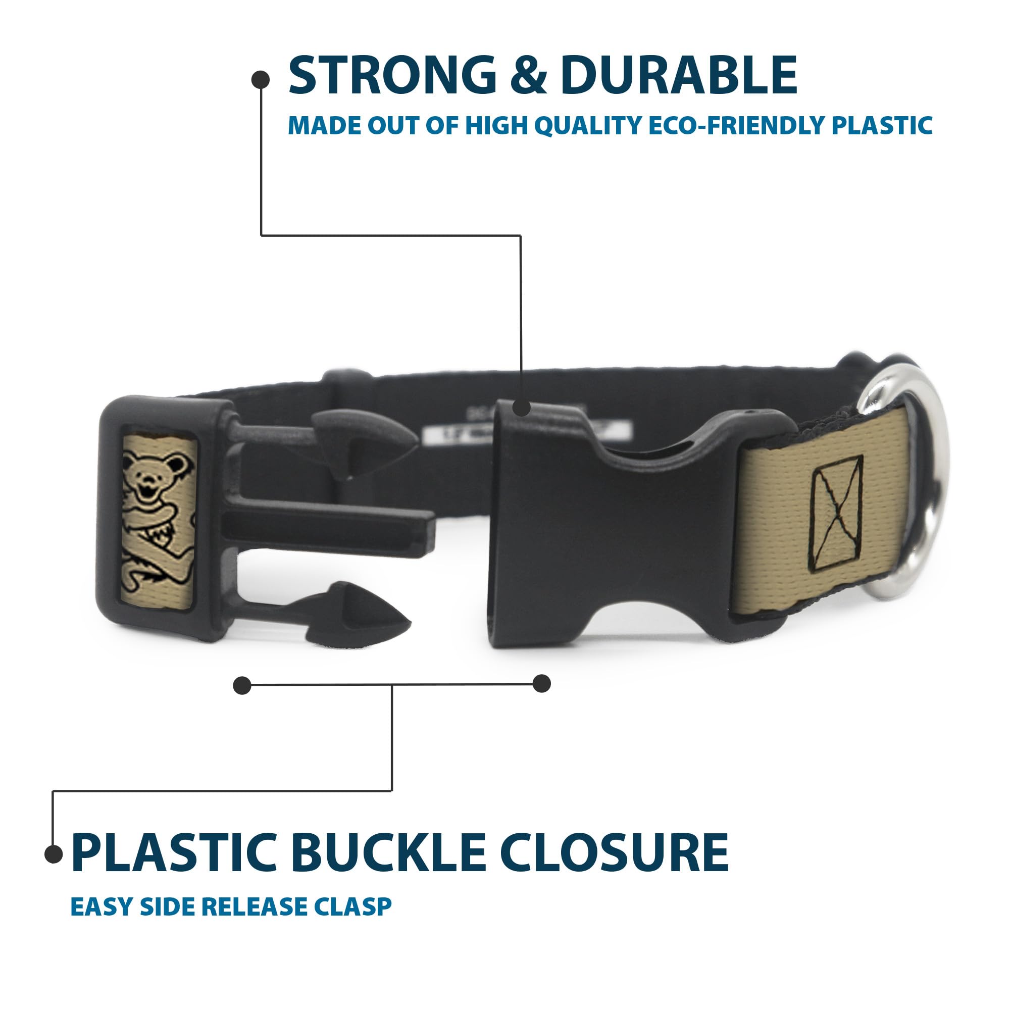 Buckle-Down Dog Collar Plastic Clip Dancing Bears Tan Black 16 to 23 Inches 1.5 Inch Wide, Multicolor, PC-WGD003-WM
