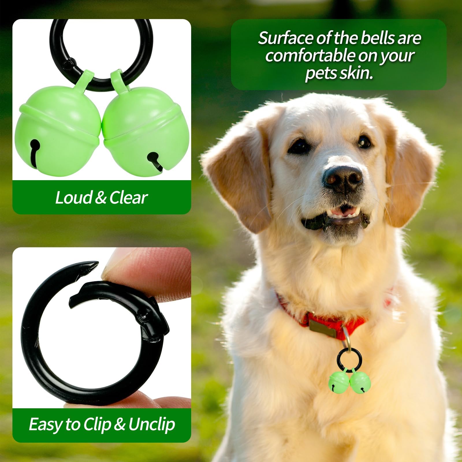 Whimsii Glow Bells for Dog Collar - Extra Loud Copper Bell for Medium to Large Dogs, Easy Clip Clasp, One Size, Small-Medium Breed