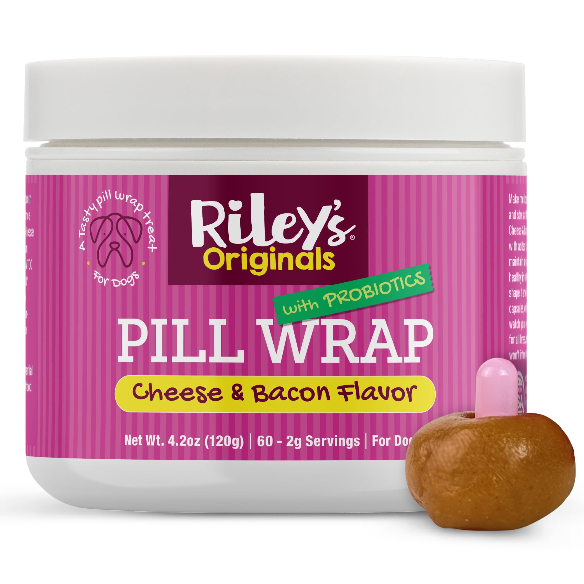 Rileys Pill Wrap for Dogs with Probiotics - Delicious Cheese & Bacon Flavored Pill Paste for Dogs - Wrap Pills, Capsules, Table