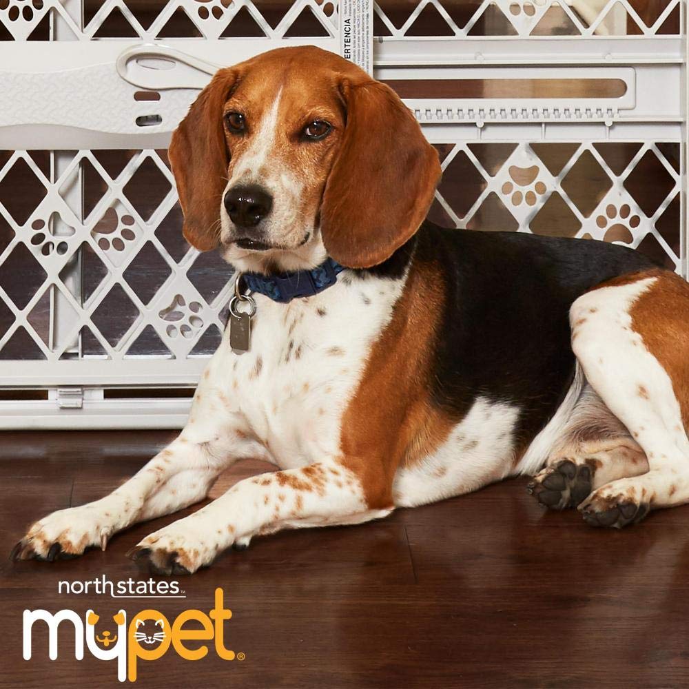 Mypet North States Paws Portable Pet Gate: 26-40' Wide. Pressure Mount. No Tools Needed. Made In Usa. Dog Gate 23' Tall, Expandable, Durable Dog Gates For Doorways, Light Gray