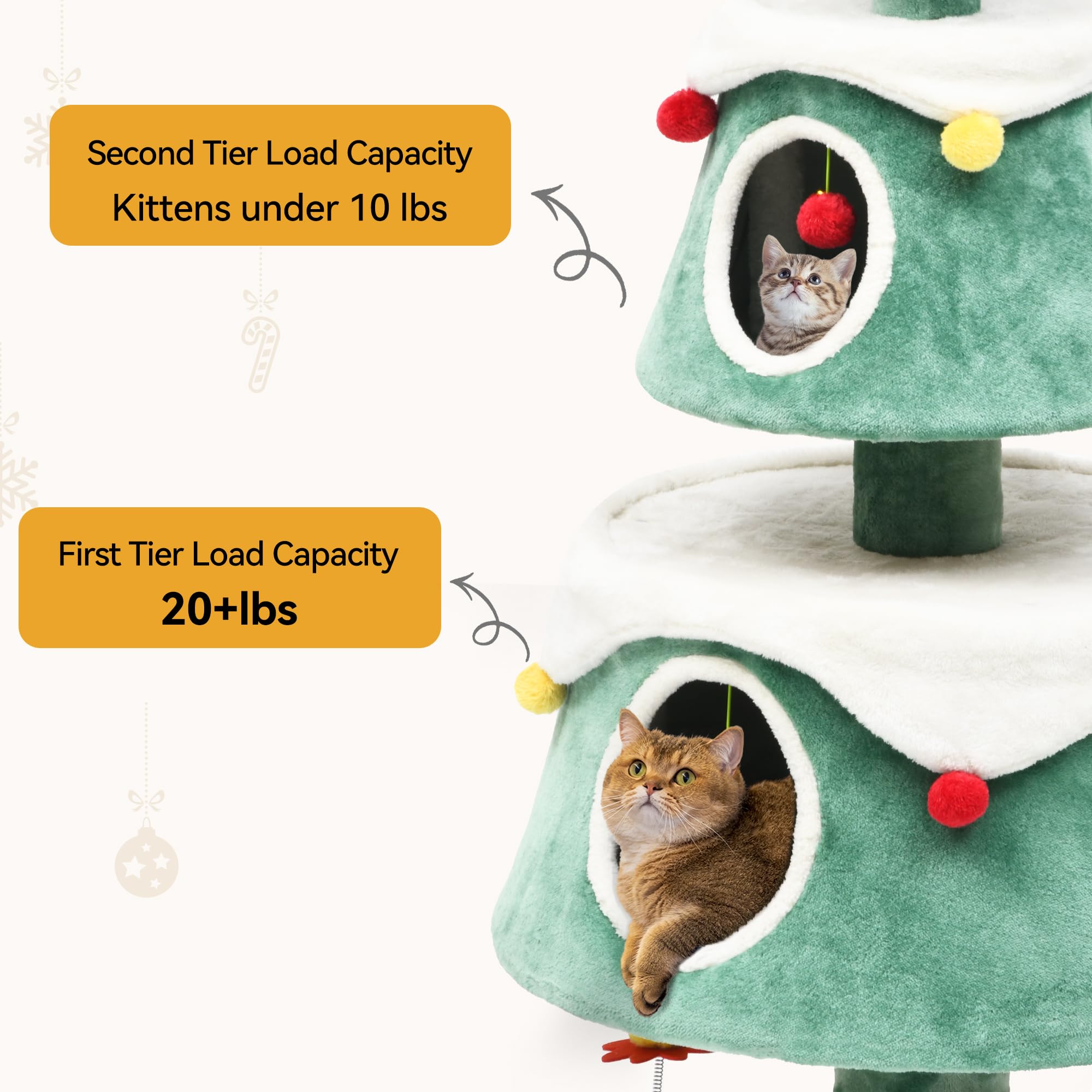 DWVO 52" Cat Tree with 2-Storey House, Green Engineered Wood, Cat Teaser, Model MADWV8Nzte, Perfect for Indoor Cats and Christmas Decor