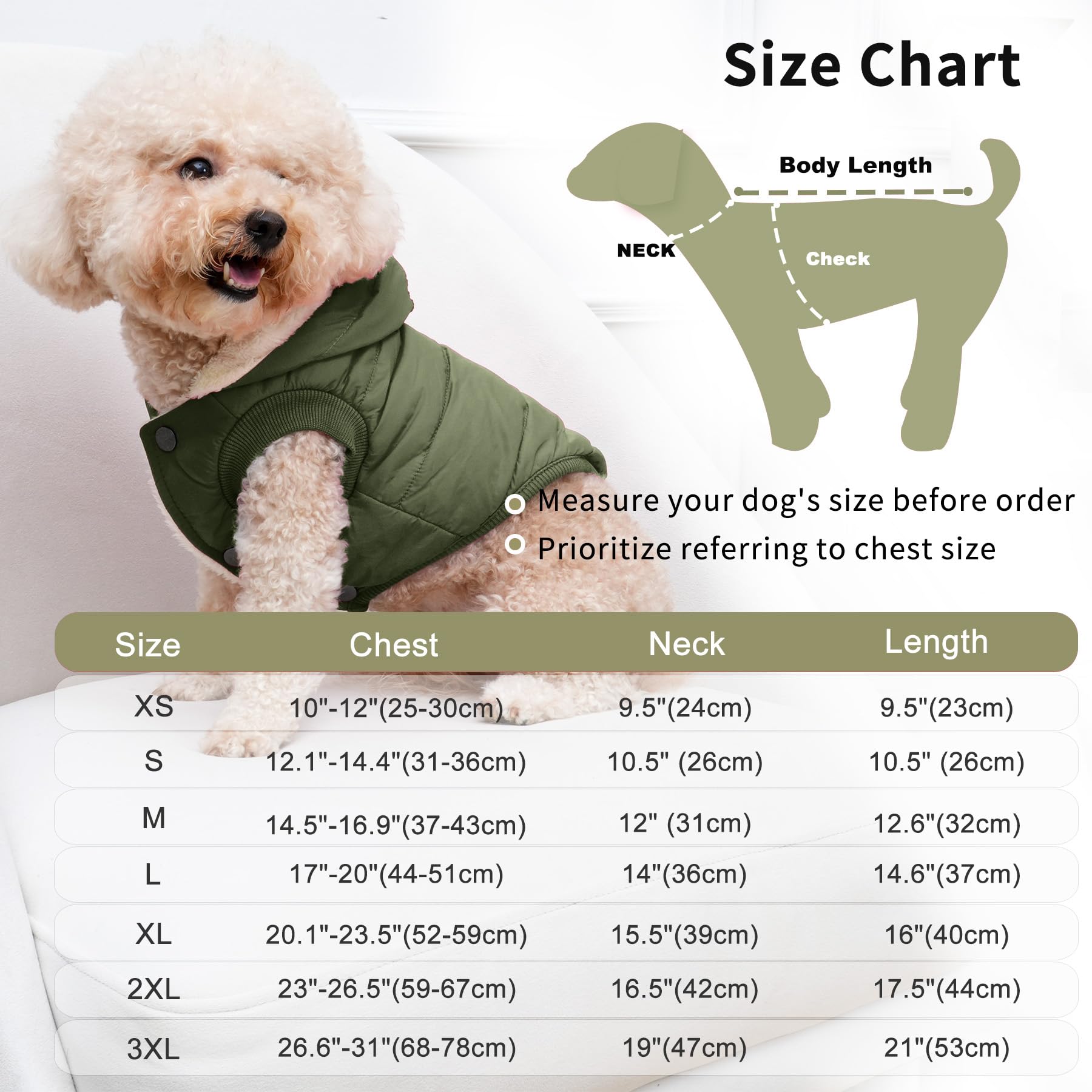 Vecomfy Fleece Lining Extra Warm Dog Hoodie In Winter For Small Dogs Jacket Puppy Coats With Hooded Green M