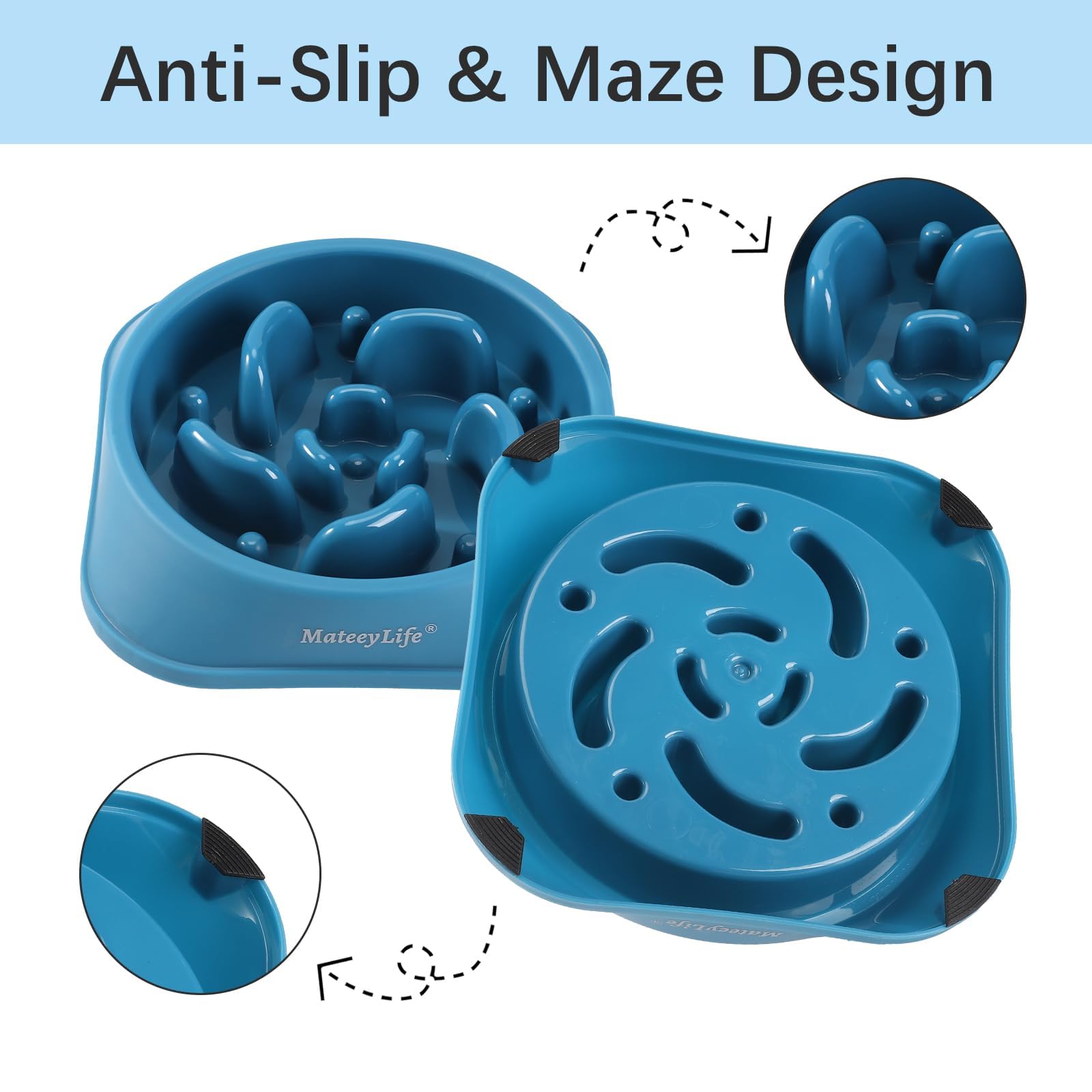 MateeyLife Slow Feeder Dog Bowls, Anti-Choking Puzzle Dog Food Bowls, Anti-Slip Interactive Feeding Slow Down Eating, Bloat Stop