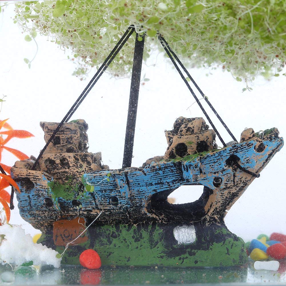 Slocme Aquarium Resin Boat Ornament - Fish Tank Shipwreck Decorations Sunken Ship Ornament,Aquarium Ornament For Freshwater Saltwater Tanks