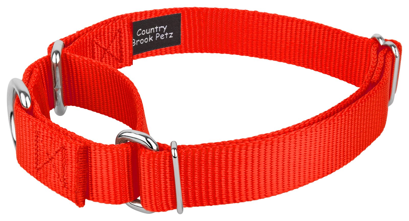 Country Brook Petz - Hot Orange Martingale Heavy Duty Nylon Dog Collar - 21 Vibrant Color Options (3/8 Inch Width, Mini)