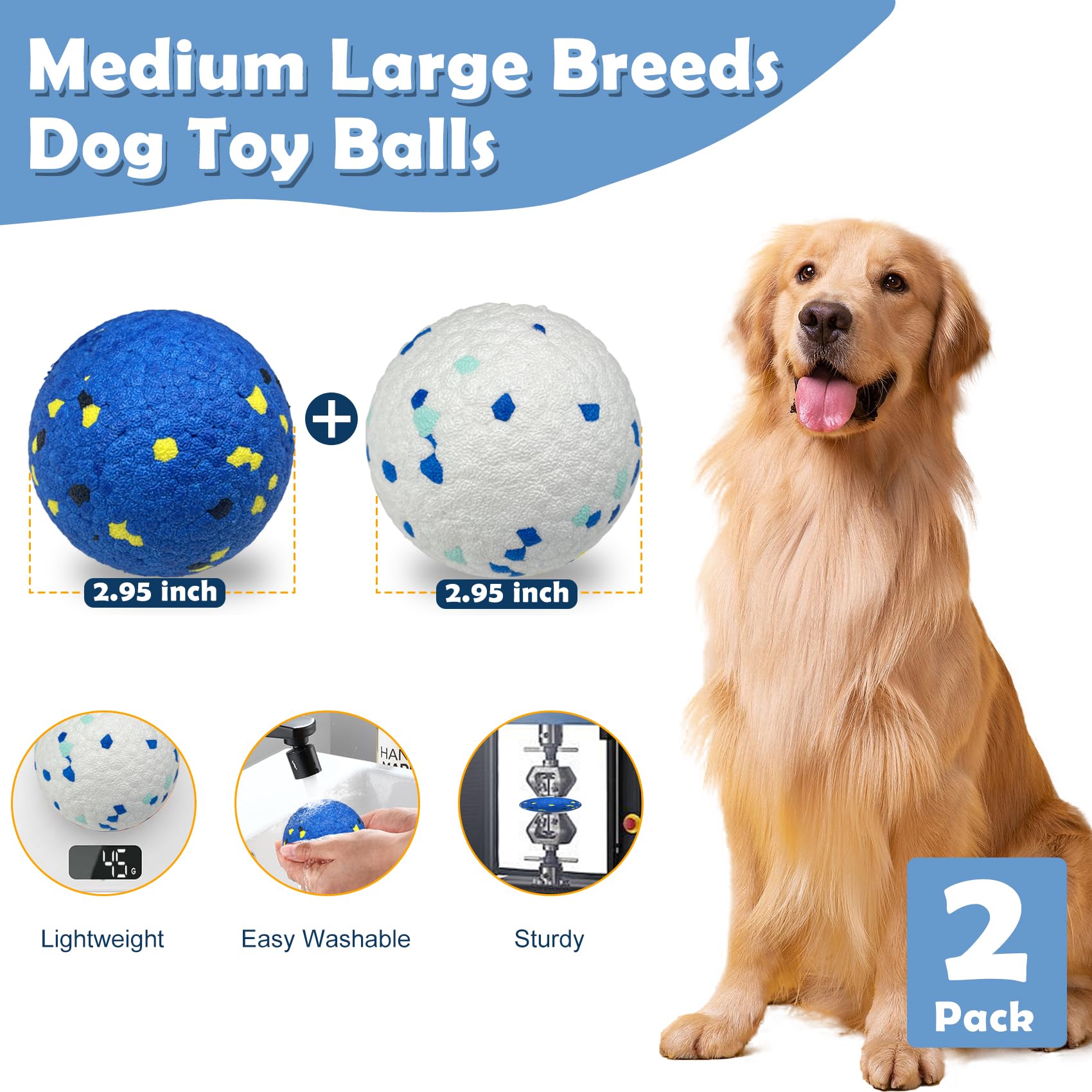 auomii 2 Pack Dog Balls Indestructible Tennis Balls for Dogs Durable Bouncy Dog Toy Balls for Aggressive Chewers Interactive Dog