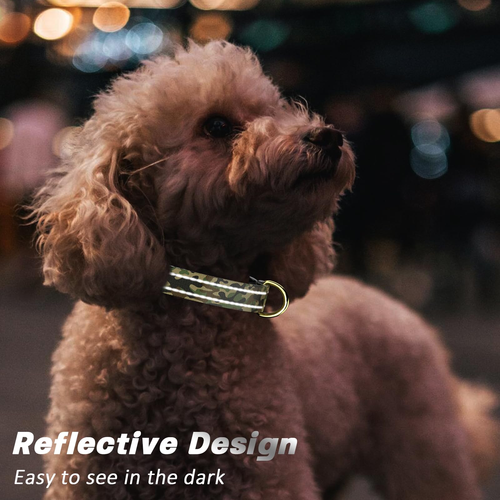 Moodel Reflective Dog Collar For Large Dogs, Cute Camouflage Adjustable Heavy-Duty Nylon Puppy Collar For Boy And Girl Female, S