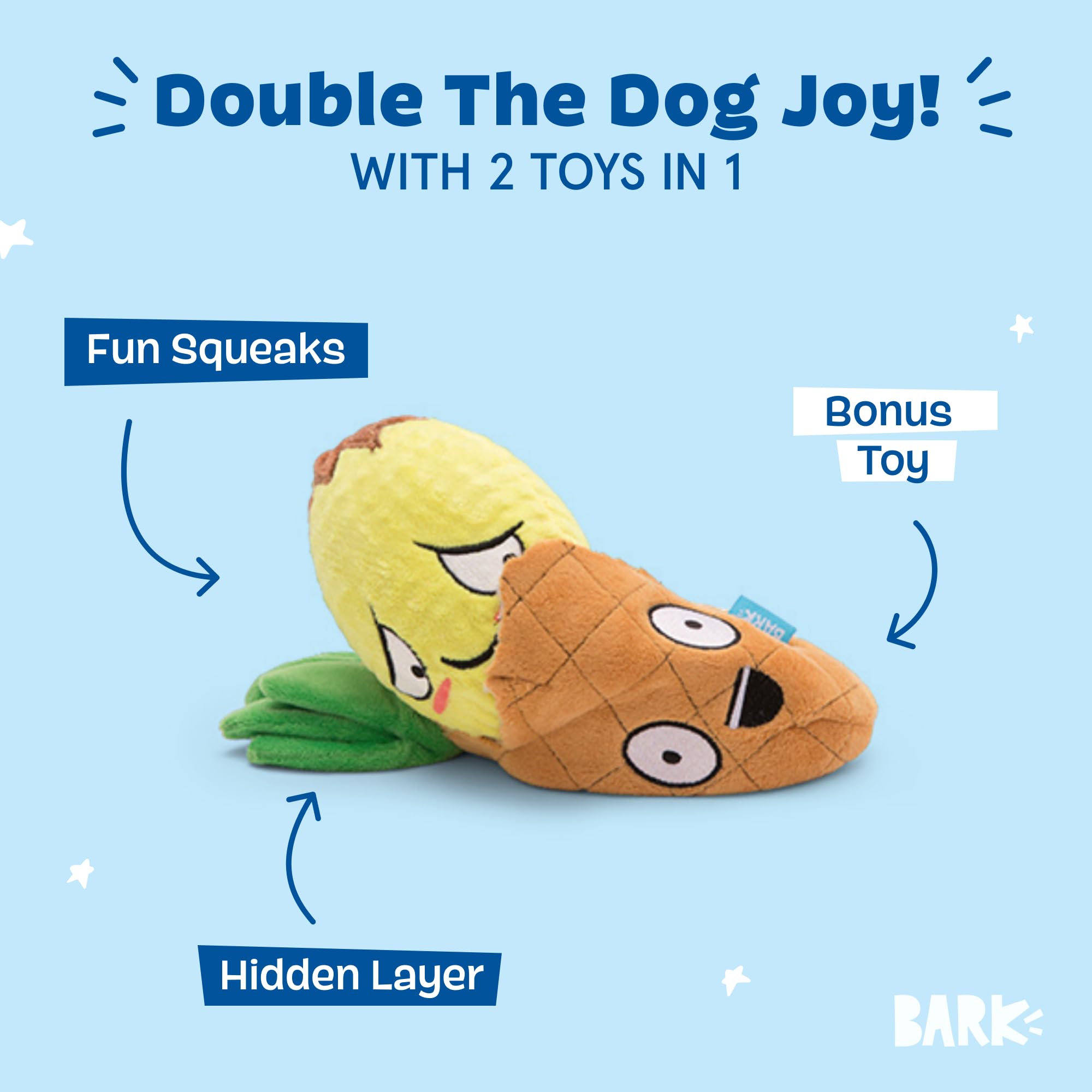 Barkbox Dog Toy 2 in 1 Interactive Plush Exterior with Squeaker & Crinkle Material, Tearable Dog Toy with Squeaky Spikey Ball In