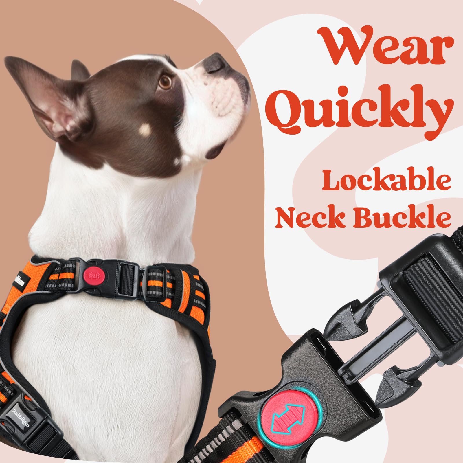 Rabbitgoo Dog Harness Small Sized, No Pull Pet Harness With 3 Buckles, Adjustable Soft Padded Pooch Vest With Instant Control Handle, Easy Walking Reflective Pet Vest For Small Dogs, Orange, S