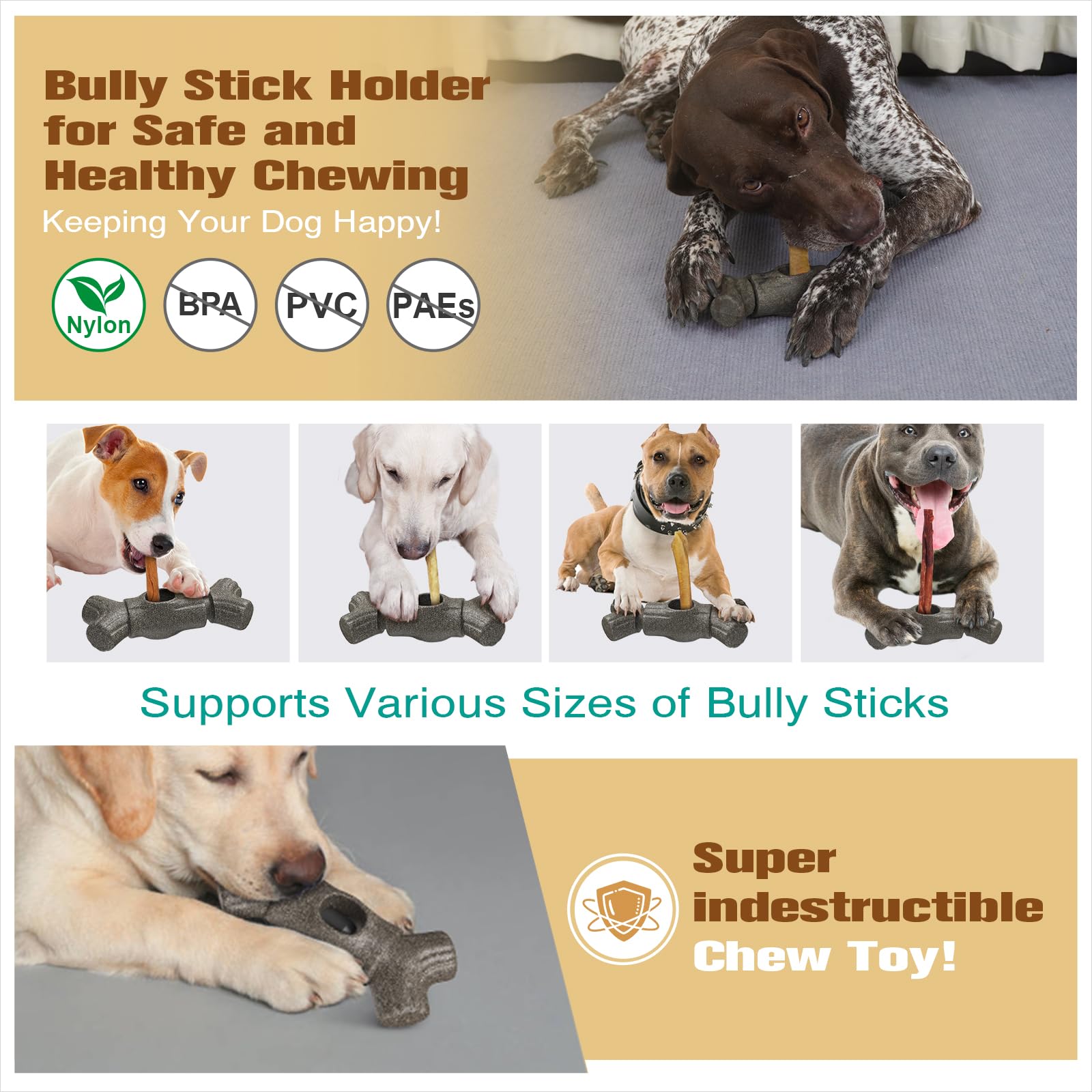 Tlkng Dog Bully Stick Holder Safety Device Indestructible Sturdy Tough Enduring Chew Tuff Toy For Medium/Large Aggressive Chewer