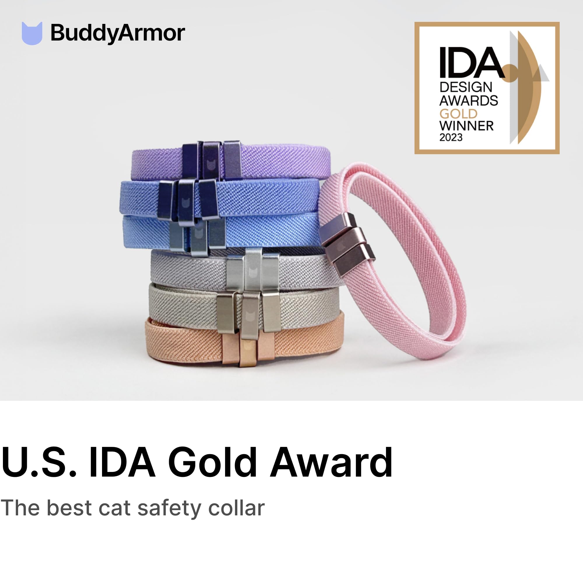 Buddyarmor Safety Cat Collar - U.S. Ida Gold Awarding Design, Stretch Elastic Quick Release, Non Breakaway - Light Weight For Kitten, Neck Fit 5.9'-11.8' For All Small Large Cat,S(Monet Purple)