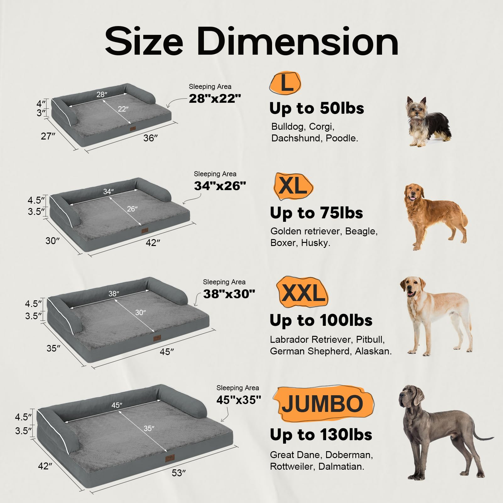 Large Dog Bed Orthopedic Washable - Memory Foam - Xxl Large Big Dogs - Beds Bolster Pet - Couch Sofa - Waterproof With Removable Cover - Dark Grey Dog Bed