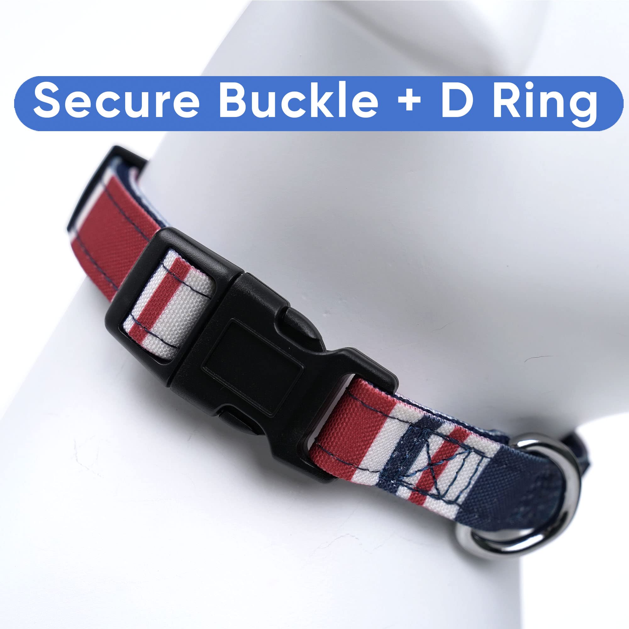 Pawtitas Pet Soft Adjustable Solid Color Nylon Puppy / Dog Collar Matching Leash And Harness Sold Separately Personalized Customizable Dog Collar Embroidered Customize W Pet Name & Phone Number (X-Small (Pack Of 1), Red / White / Blue)