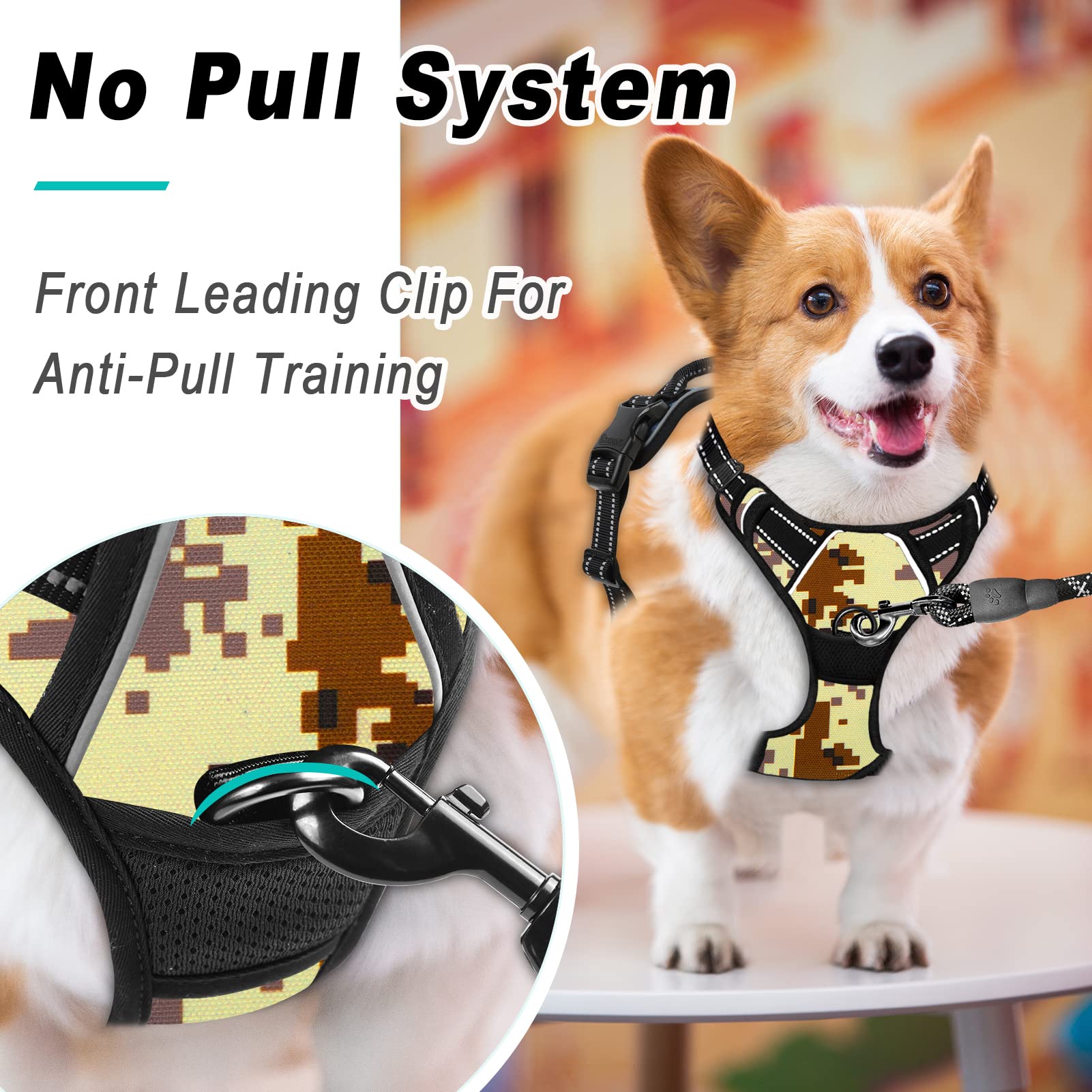 Barkbay No Pull Dog Harness Large Step In Reflective Dog Harness With Front Clip And Easy Control Handle For Walking Training Running(Desert Camo,S)