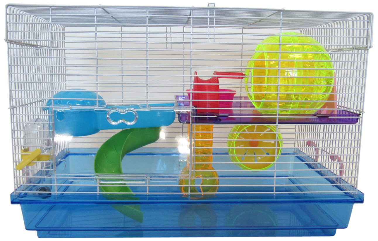 YML Dwarf Hamster Cage - Clear Plastic with Color Accessories, 18"L x 12"W x 12"H, Blue, Model H1812BL
