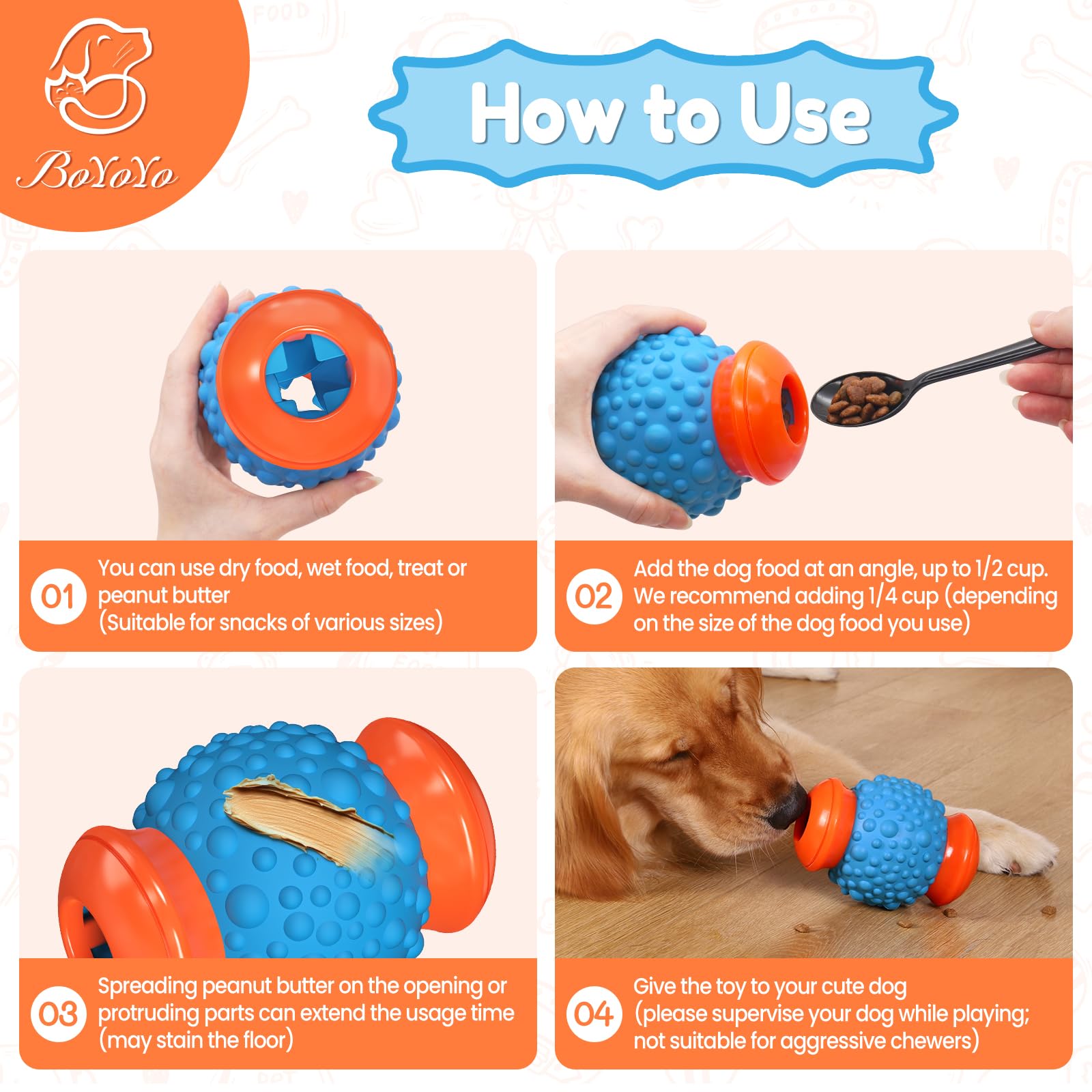 BoYoYo Interactive Dog Toys Treat Dispenser - Slow Puzzle Feeder for Large Dogs, Mental Stimulation for Anxiety Relief & Boredom