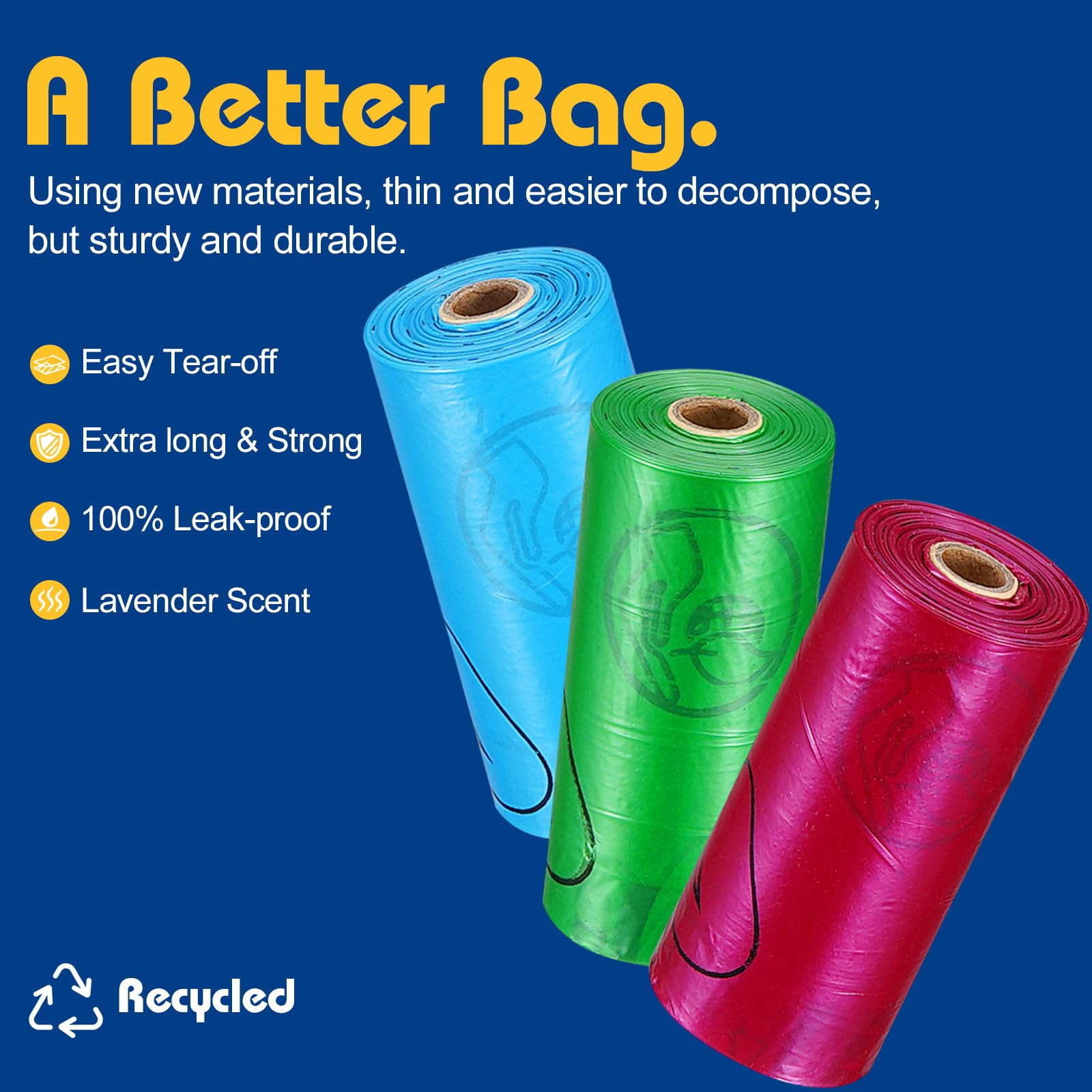 Letalong Dog Poop Bag With Holder, 450 Counts Biodegradable Scented Doggie Waste Bags With 1 Dispenser, Pet Poop Bags Rolls For