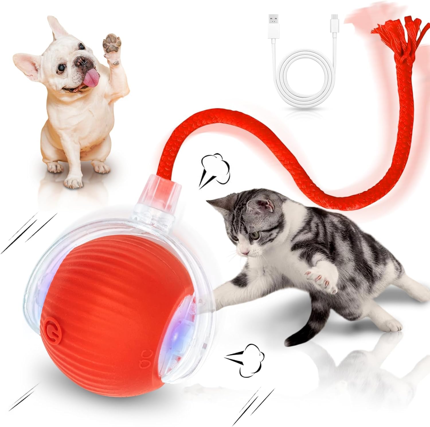 Elegibo Smart Rolling Cat Toy Ball  360 Automatic Moving Pet Ball For Cats & Dogs, Fast Rolling On Carpet, Rechargeable Interac