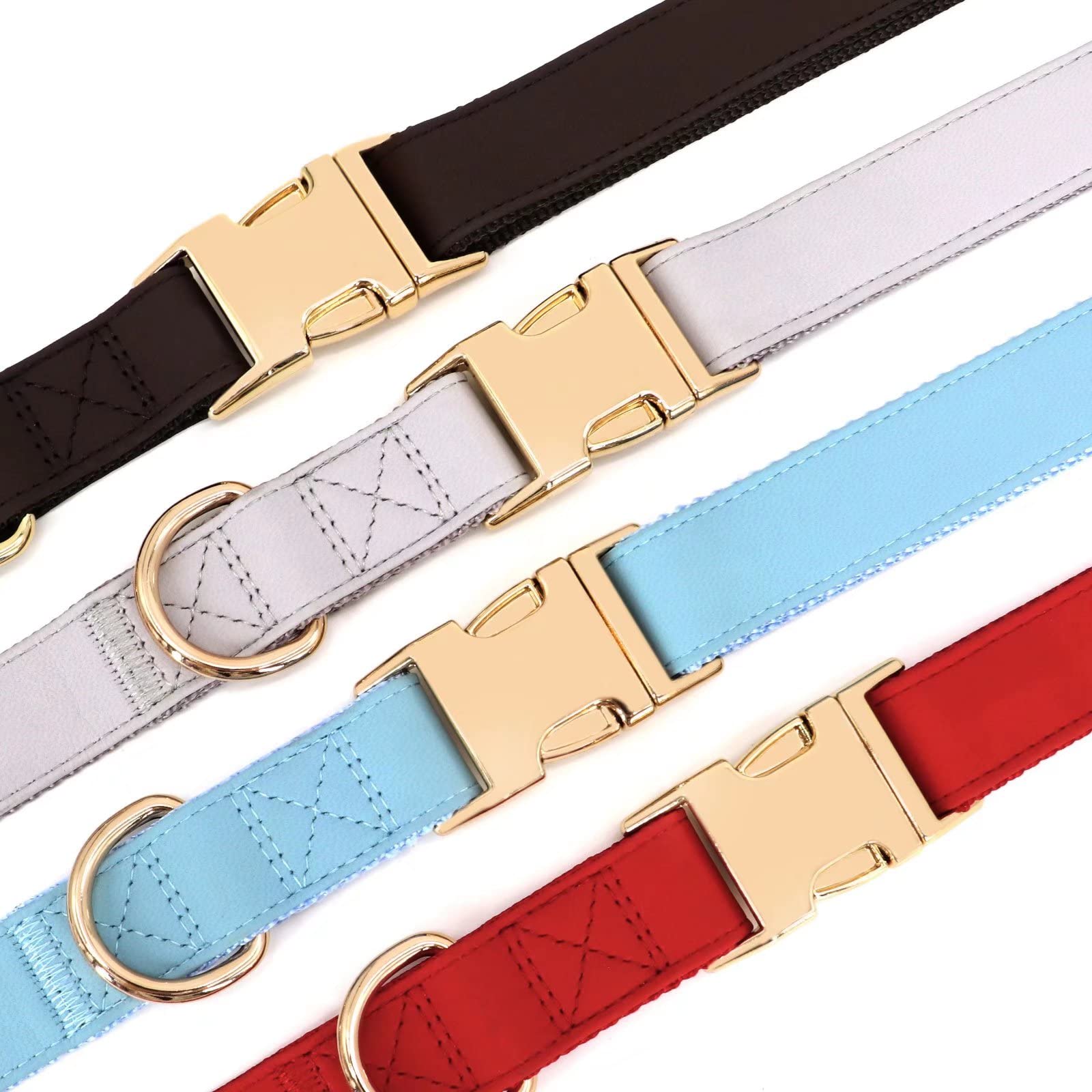 Pet Artist Charming Nylon Dog Collar With Leather Soft Comfy Elegant Nylon Collars For Dogs Small Medium Large 4 Bright Solid Color For Choosing Blue Red Brown Grey(Brown,Neck Fit 16-27'')