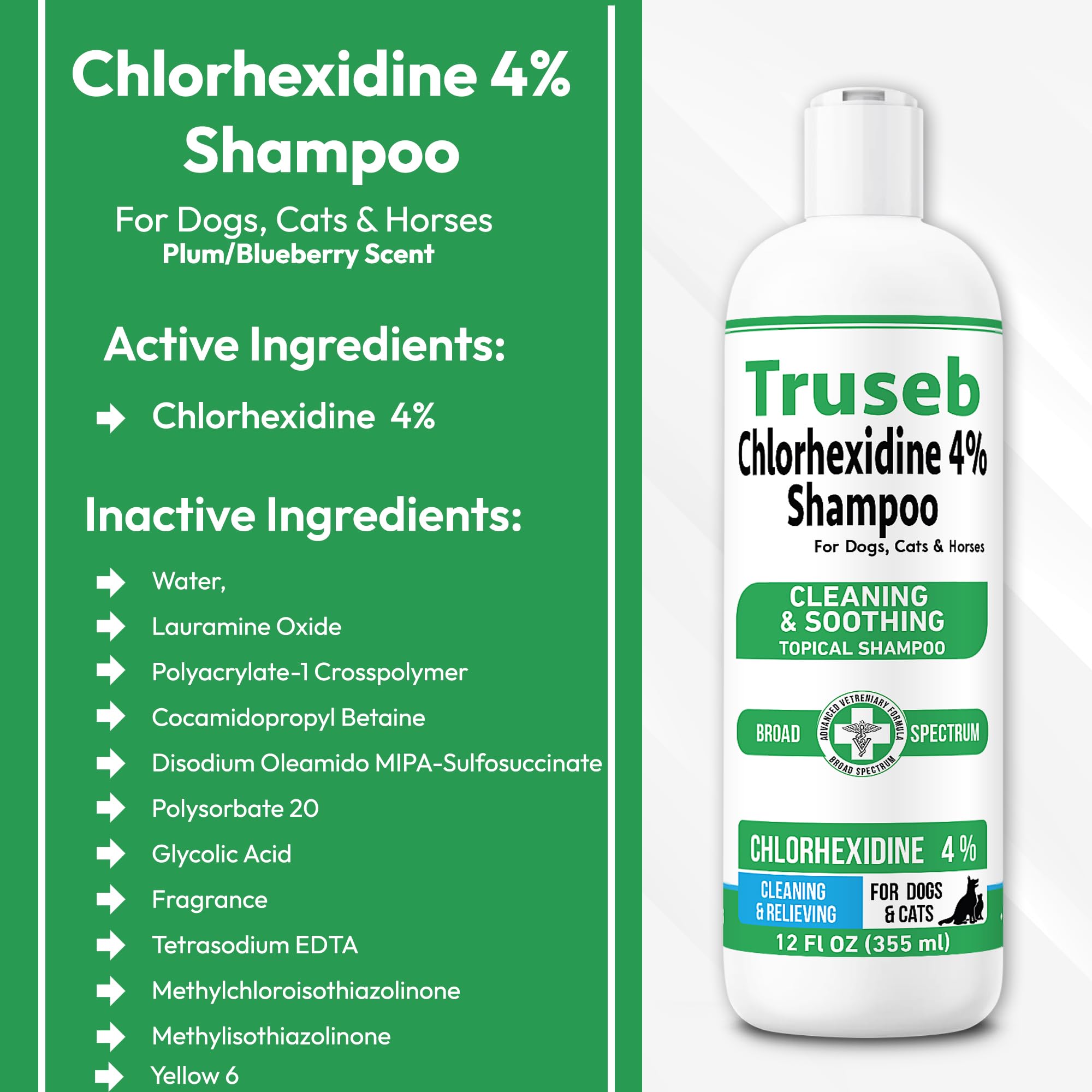 Pet Health Pharma Truseb Chlorhexidine 4% Shampoo for Dogs, Cats, Horses - 12 oz - Plum/Blueberry Scent