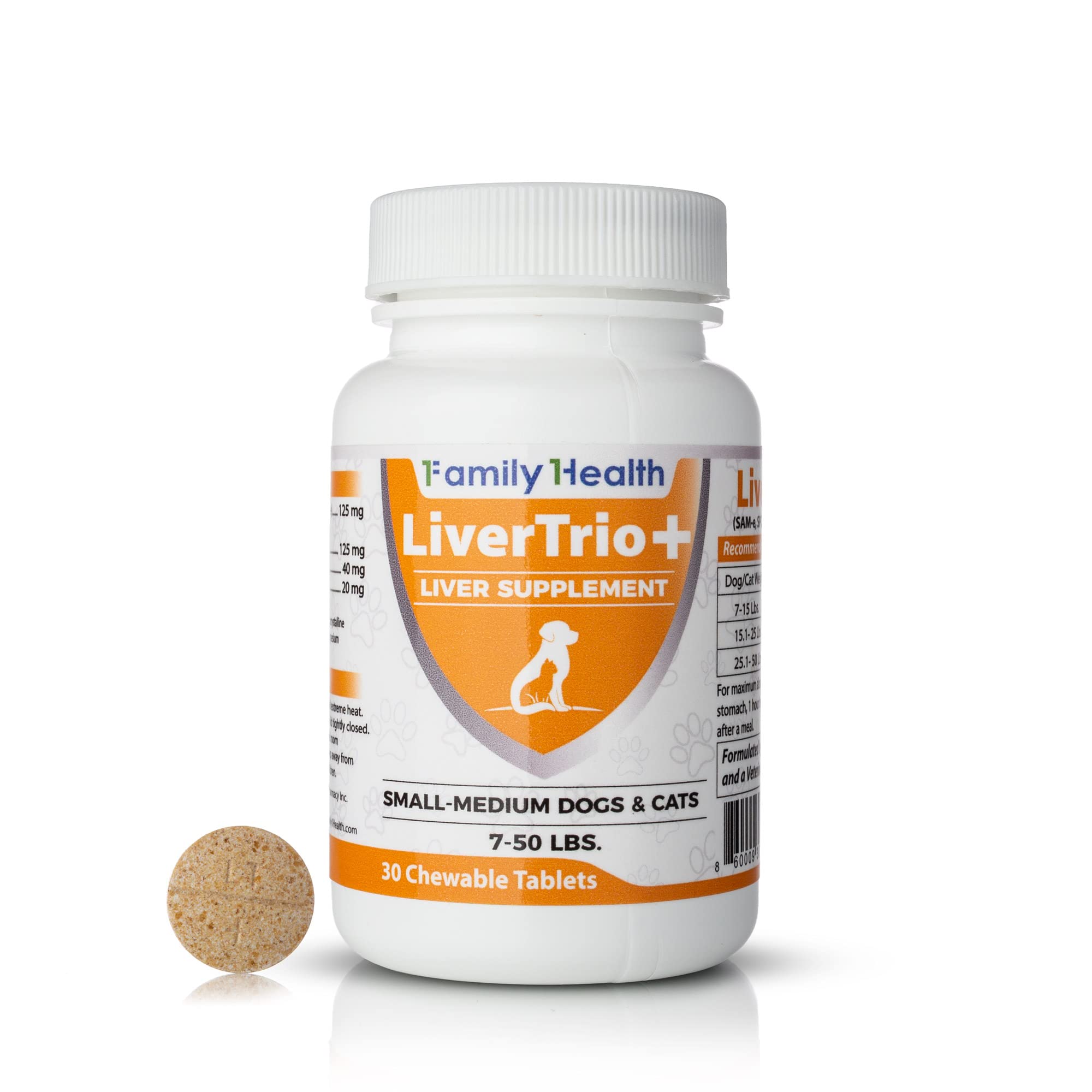 LiverTrio+ Comprehensive Liver Support Supplement for Smaller Dogs. Flavorful Chewable Tablets Combining Same, SPC, Silybin A+B,