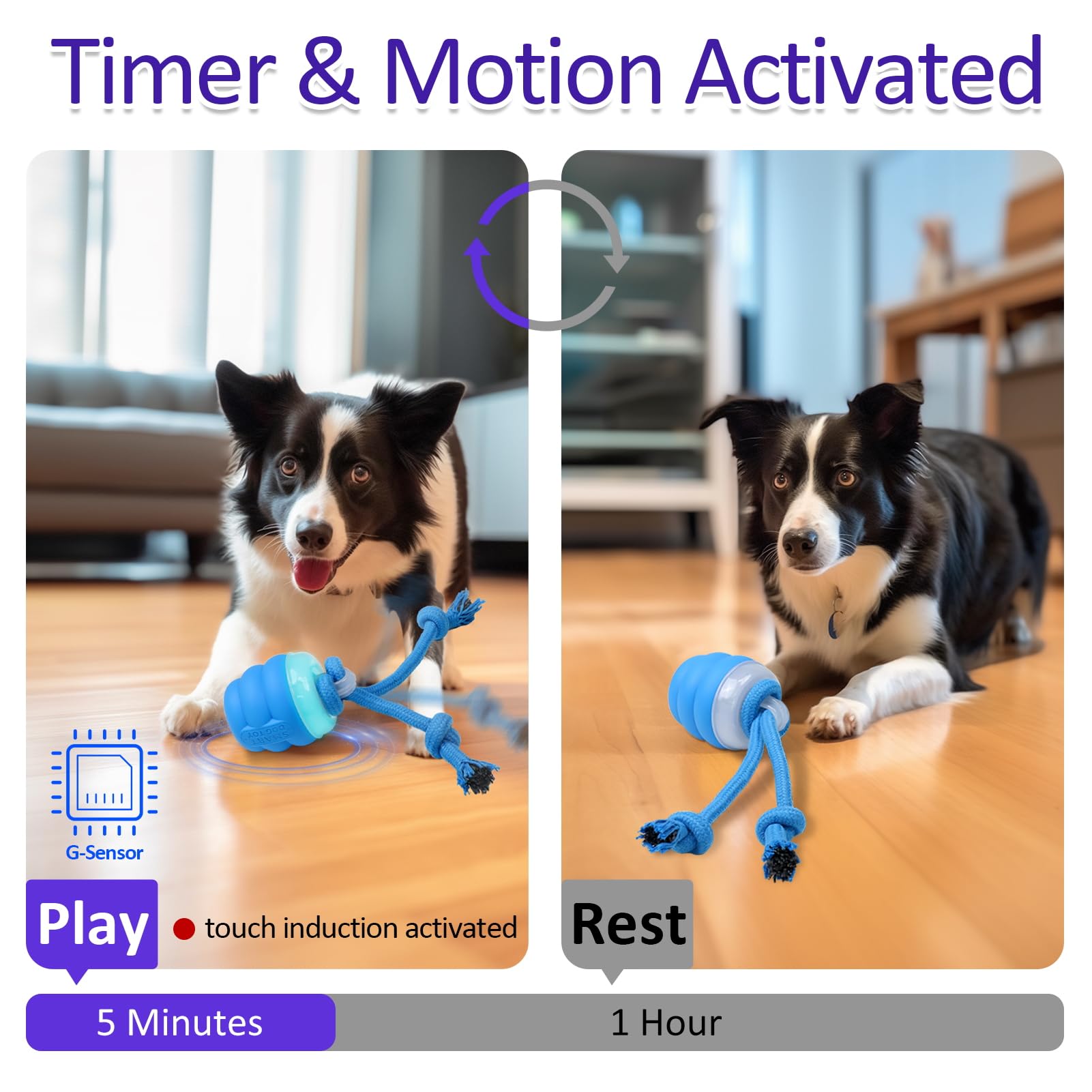 BENTOPAL Interactive Dog Toys Touch Activated Bouncing & Jumping Dog Ball with Rope, Squeaky Doggie Toys to Keep Them Busy