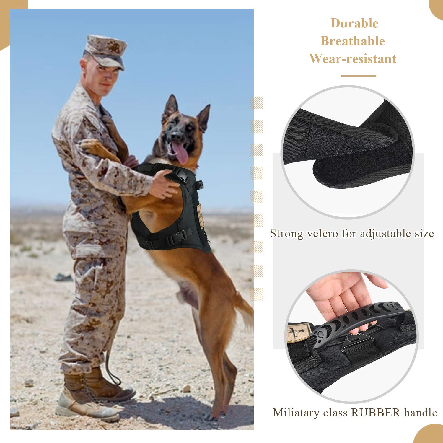 SALFSE Tactical Dog Vest Harness, Outdoor Training Service Dog Vest Adjustable Military Working Dog Vest with Molle System and R