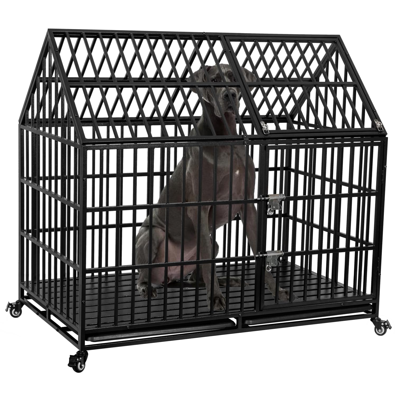 Ufyerutg 50'' Indestructible Heavy Duty Dog Crate, Escape Proof Strong Steel Impact Pet Cage For Extra Large Giant Dogs, High An