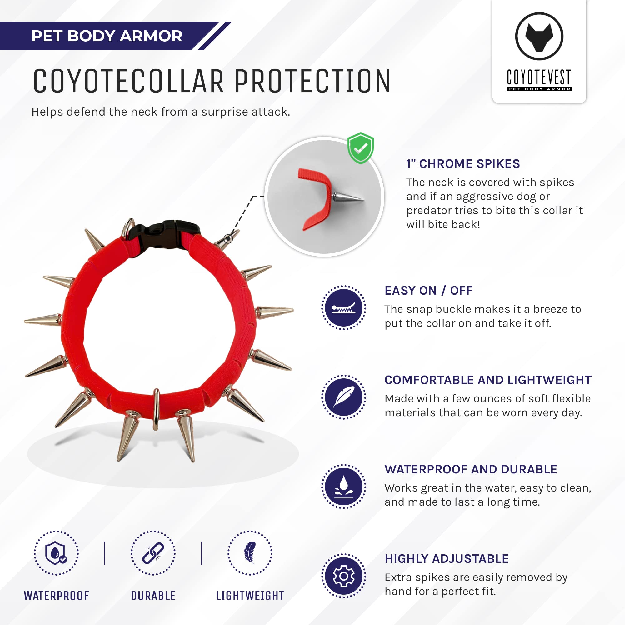 Coyotecollar Spiked Dog Collar - Red Medium Spike Collar For Dogs, Adjustable, Protective