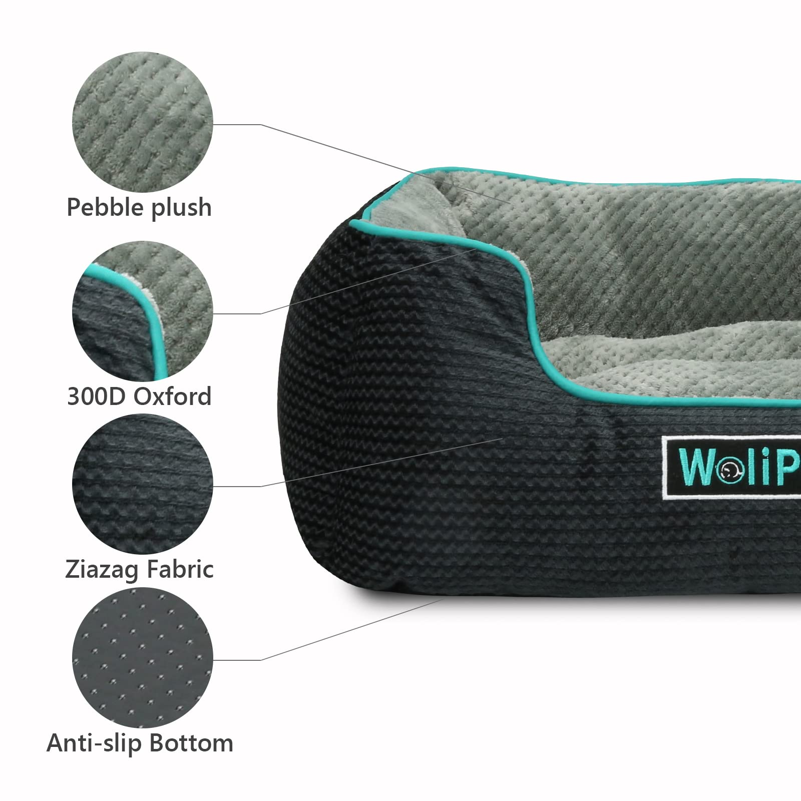 Wolipet Rectangular Dog Bed Pet Sofa Bed For Medium-Sized Dogs Machine Washable Pet Bed Anti-Slip Bottom(31''X25''X10'', L, Grey