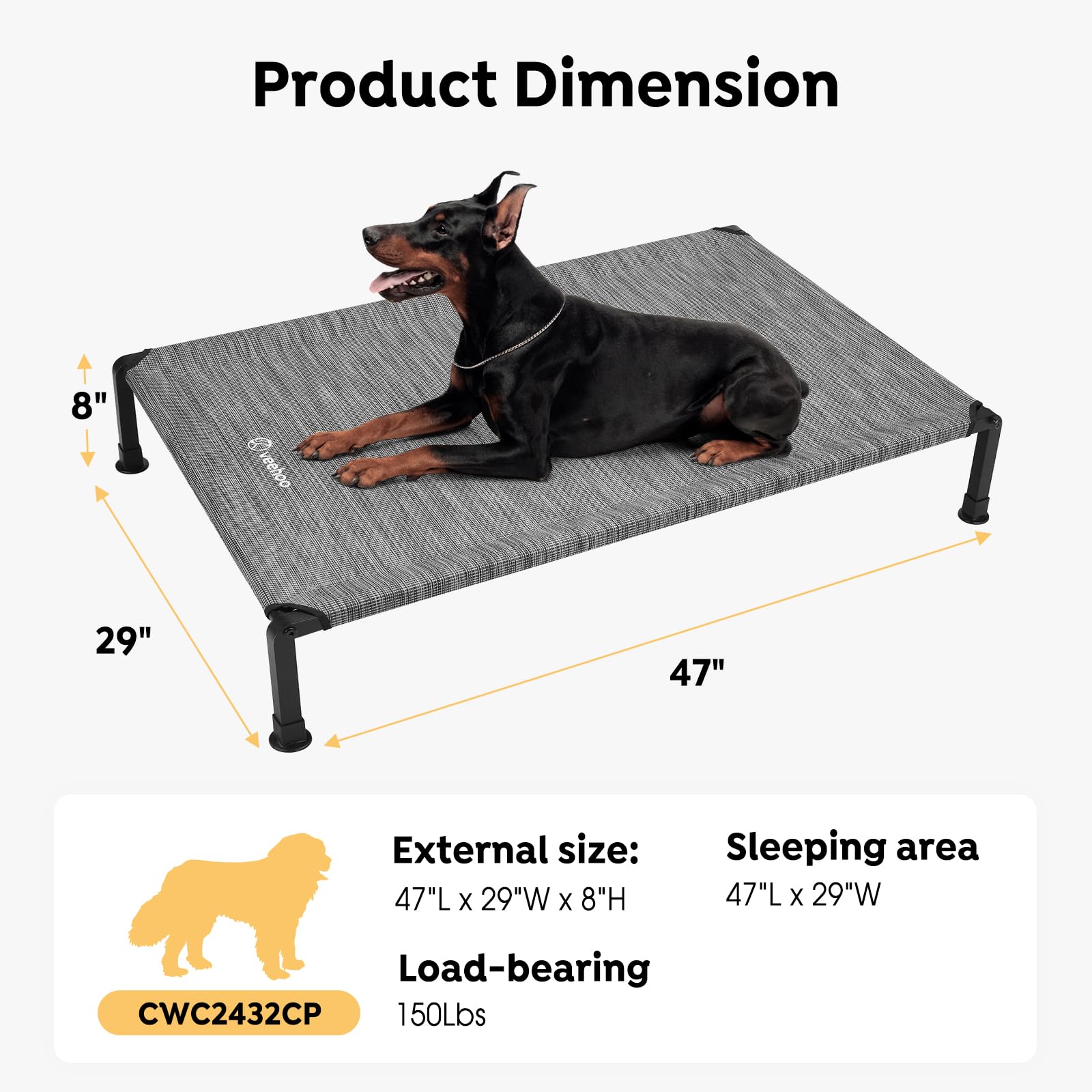 Veehoo Heavy Duty Elevated Dog Bed - Raised Dog Cot With Washable & Breathable Teslin Mesh, Non-Slip Silicon Feet, Cooling, Indo