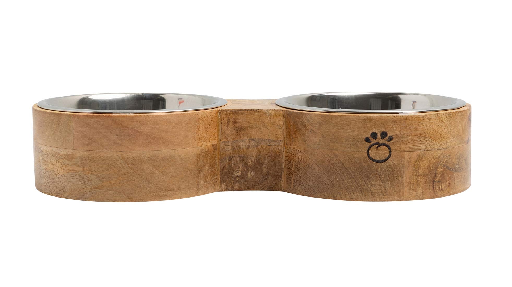 Luxury Elevated Dog Bowl Set - Mango Wood Stand with 2 Stainless Steel Food & Water Bowls - Raised Pet Feeder with Non-Slip Base