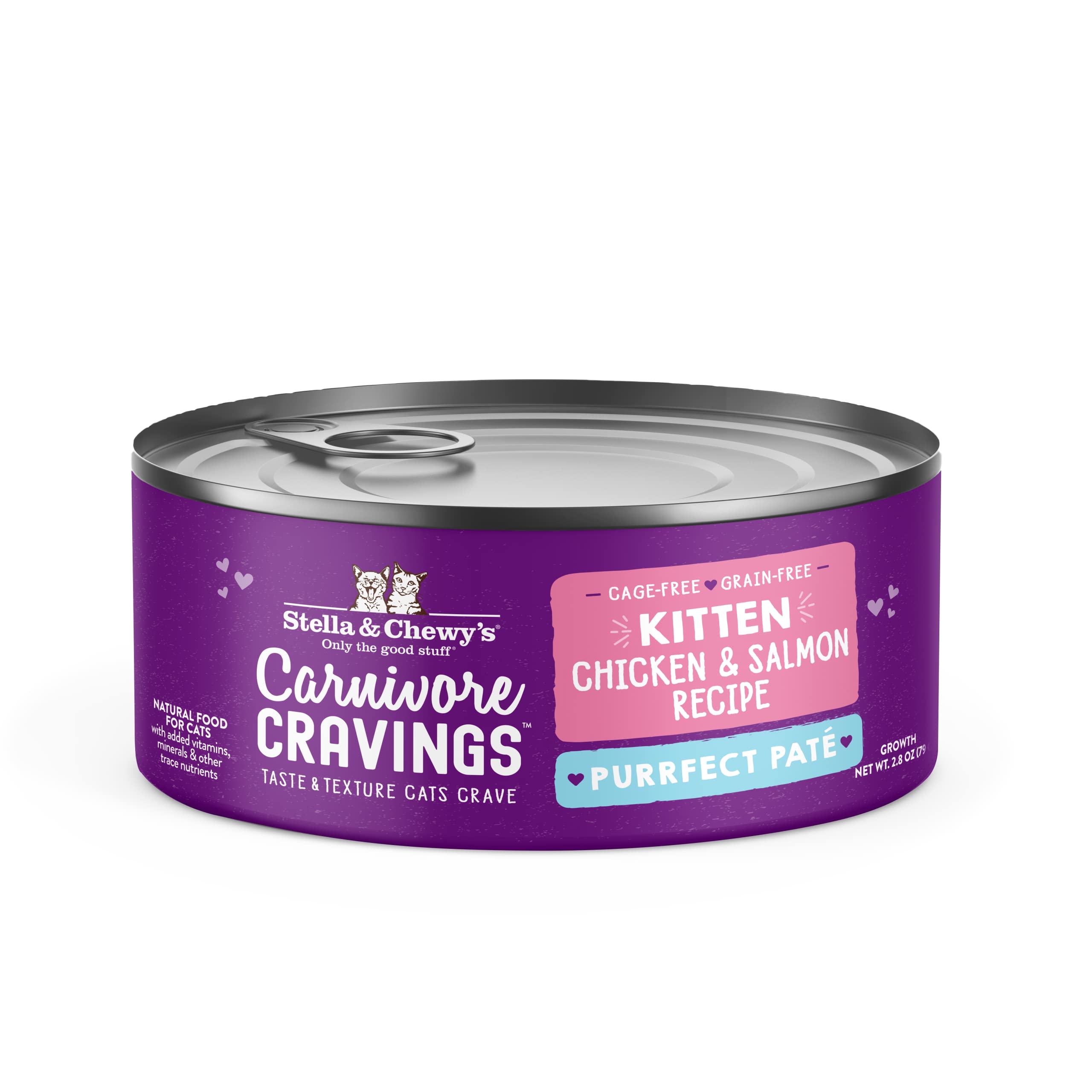 Stella & Chewys Carnivore Cravings Purrfect Pate Cans - Grain Free, Protein Rich Wet Cat Food - Cage-Free Chicken & Salmon Kitt