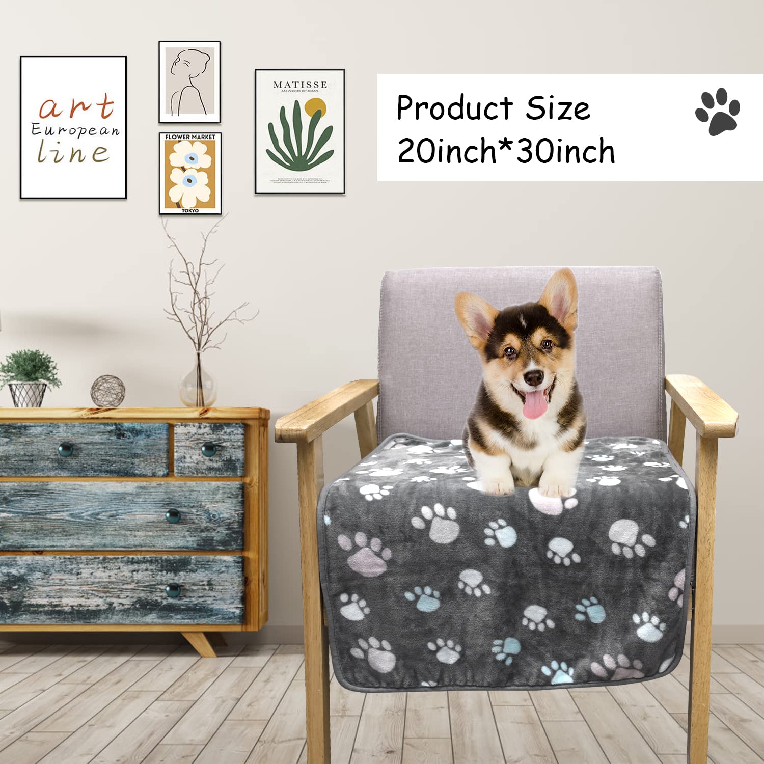 Rezutan Upgraded Dog Blankets For Medium Dogs, 3 Pack Dog Cat Blankets Washable, Soft Pet Mat Throw Cover For Kennel Crate Bed, Cute Paw Pattern, Dog Blanket, Pet Blanket 30'X20'