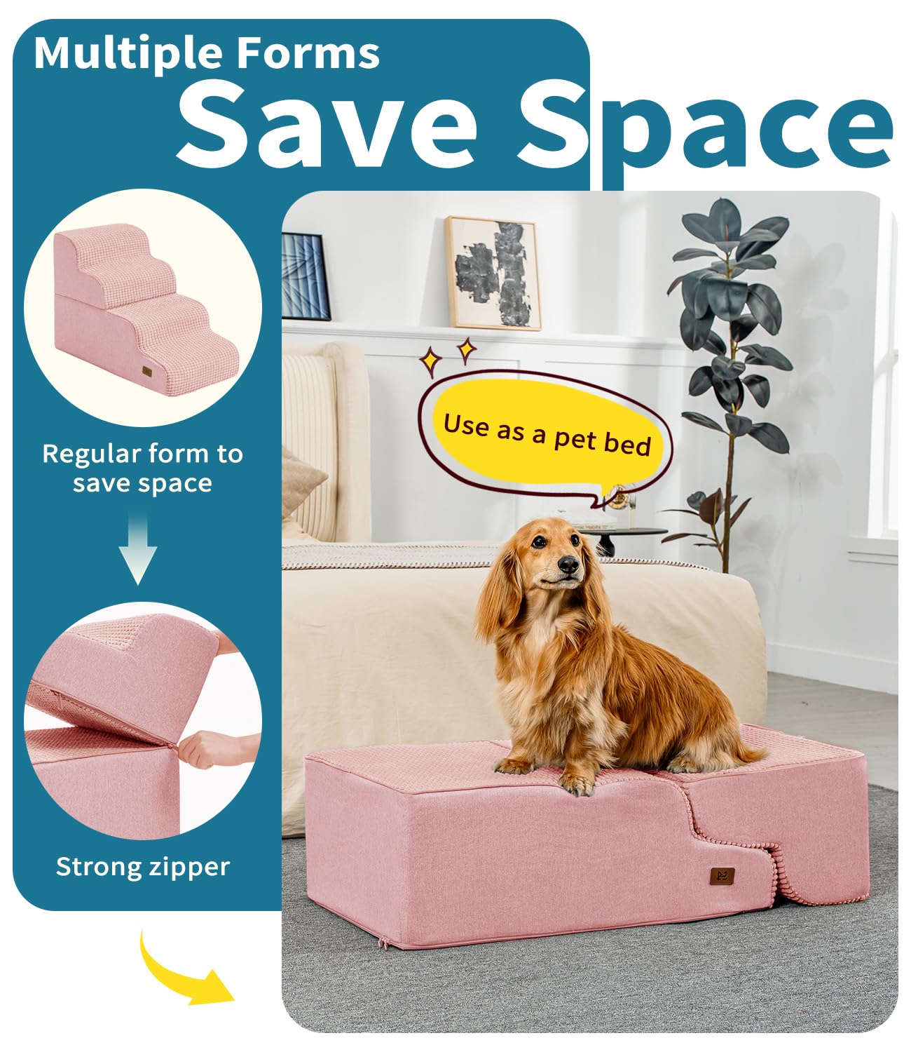 ABCPET Dog Step for Bed, Dog Stair 4-Step 35D Pet Stair 19.7 H for High Bed or Sofa Non-Slip Balanced Pet Step Indoor, Pink