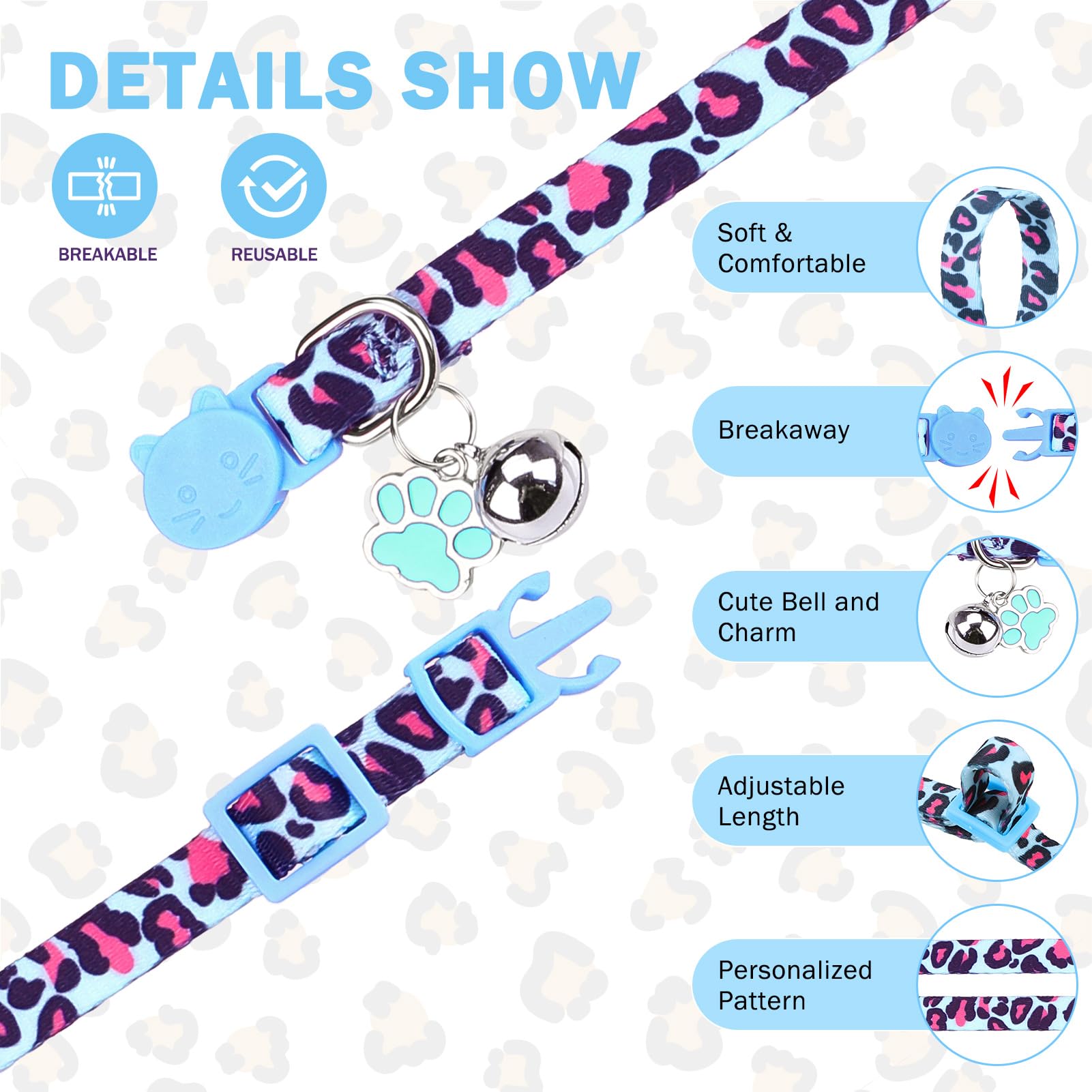 Scenereal Breakaway Cat Collar With Bells, Safety Buckle Soft Adjustable Cute Cats Collars For Summer, Kitten Puppy Personalised