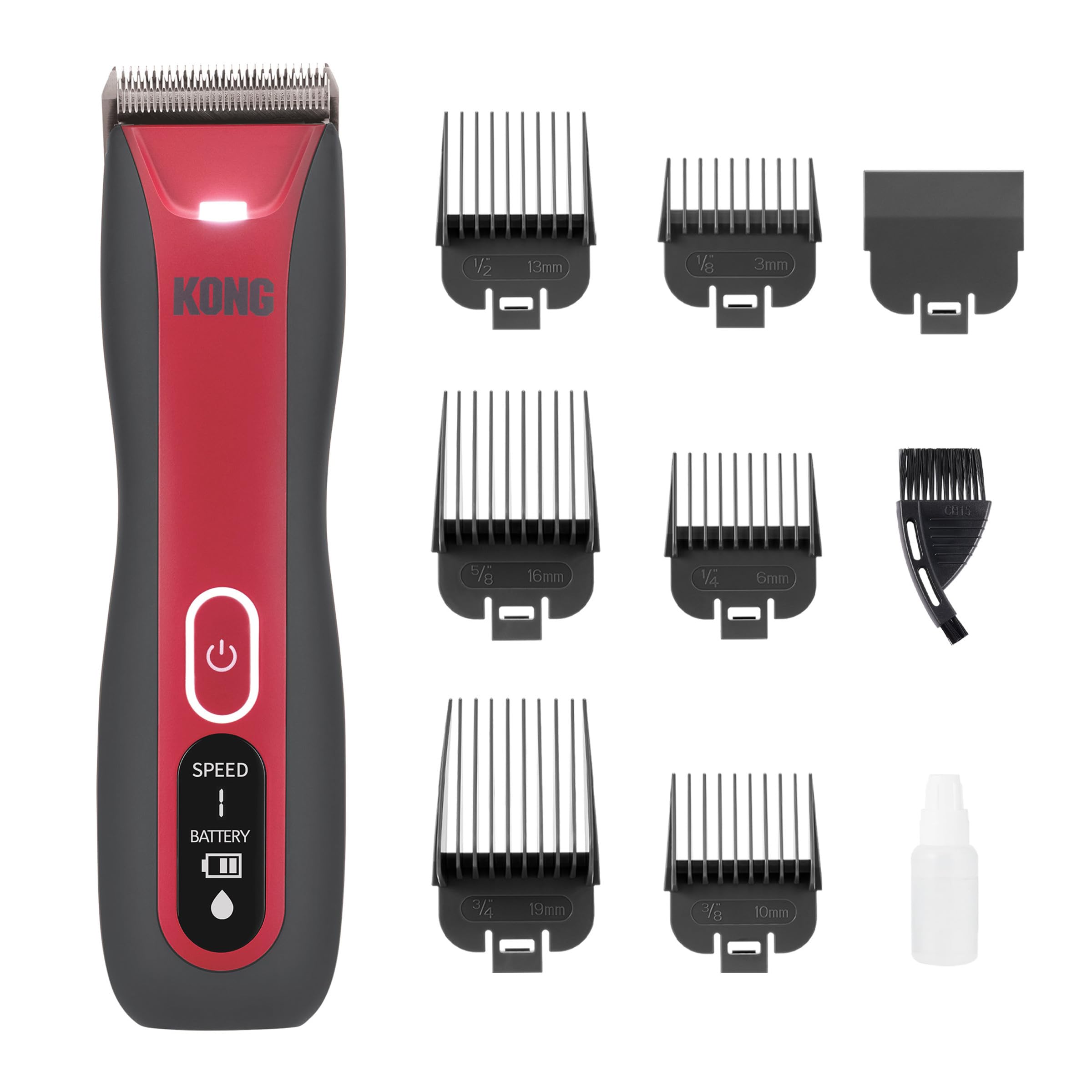 Kong 3-Speed Cordless-Corded Dog Clipper Kit - Stainless Steel Blade, Waterproof, LED Spotlight, Use-While-Charging, 6 Guide Com