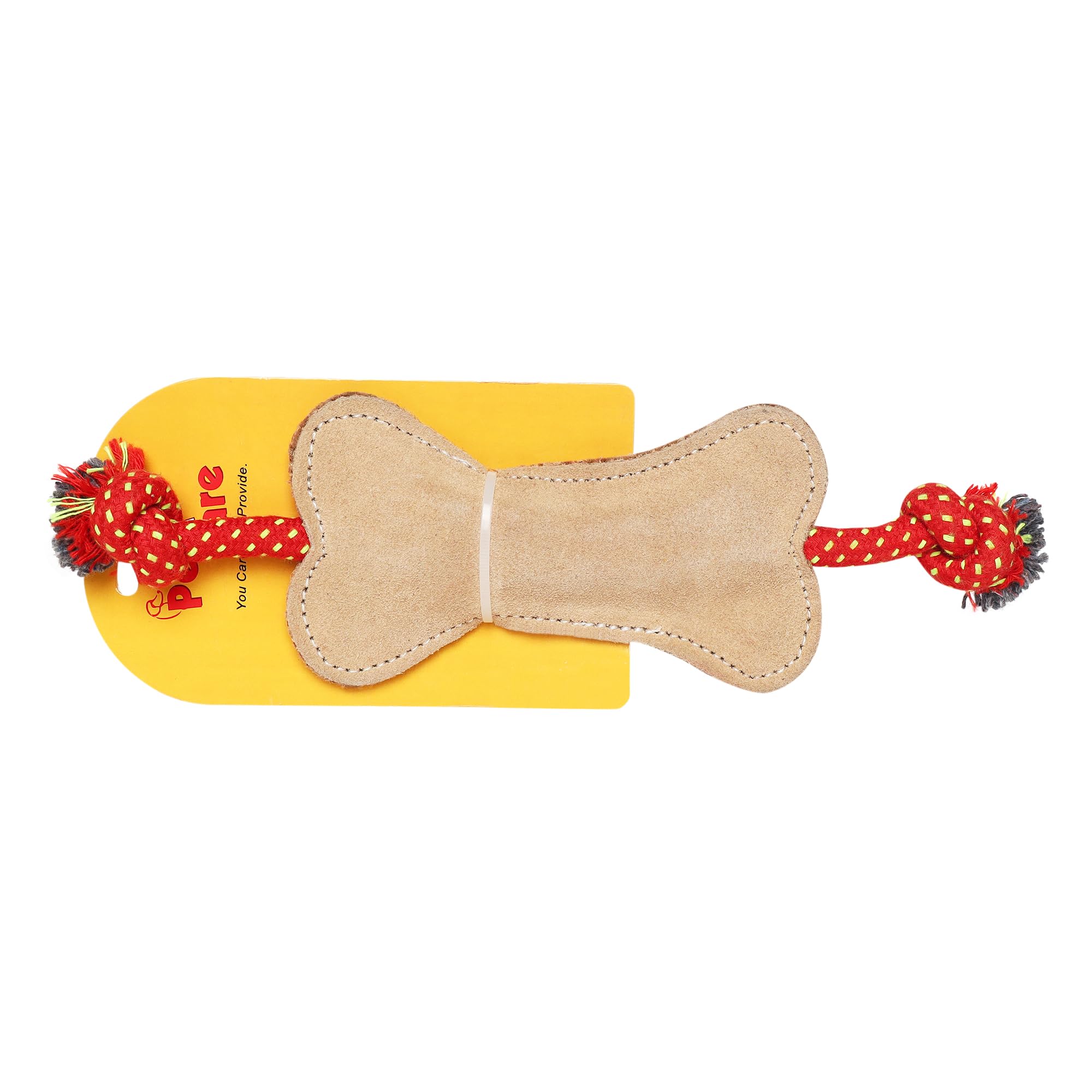 Pet En Care Leather Bone Dog Toy With Cotton Rope | Natural Leather Interactive Chew, Tug & Fetch For Puppies & Small, Medium & 