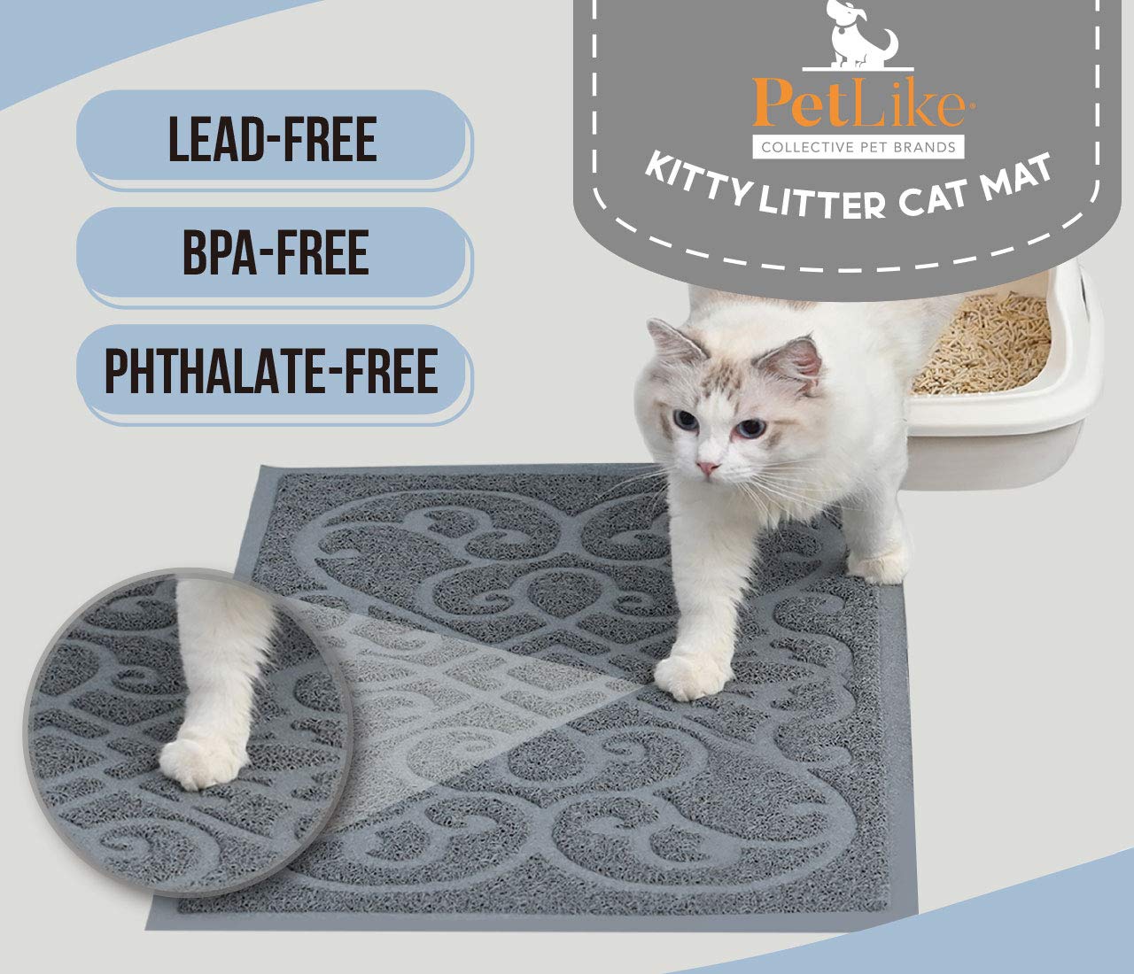 Petlike Cat Litter Mat, Thick Litter Trapping Mat, Durable Litter Box Mat Waterproof, Indoor Mat Washable Mats With Non-Slip Bac