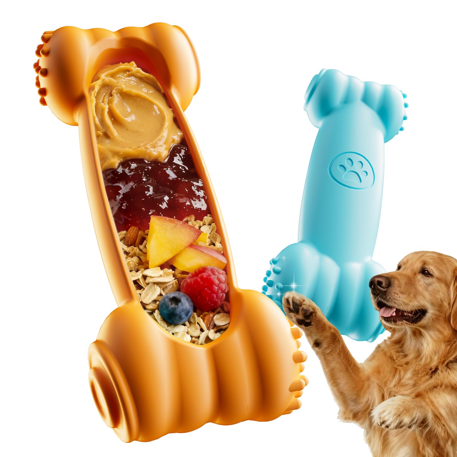 Foxmm 2Pack Freezable Bone For Dogs Slow Feeder Dog Lick Bone Indestructible Chew Toy For Aggressive Chewers, Puppy Teething Re