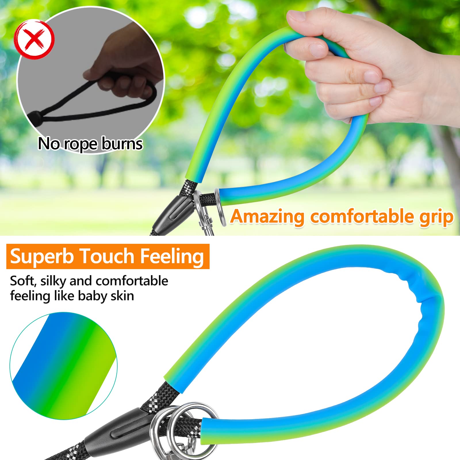 Ntr Heavy Duty Dog Leash - 100Ft Long Rope With 2 Swivel Hooks, Reflective Threads And Soft Handle For Walking, Hunting, Camping