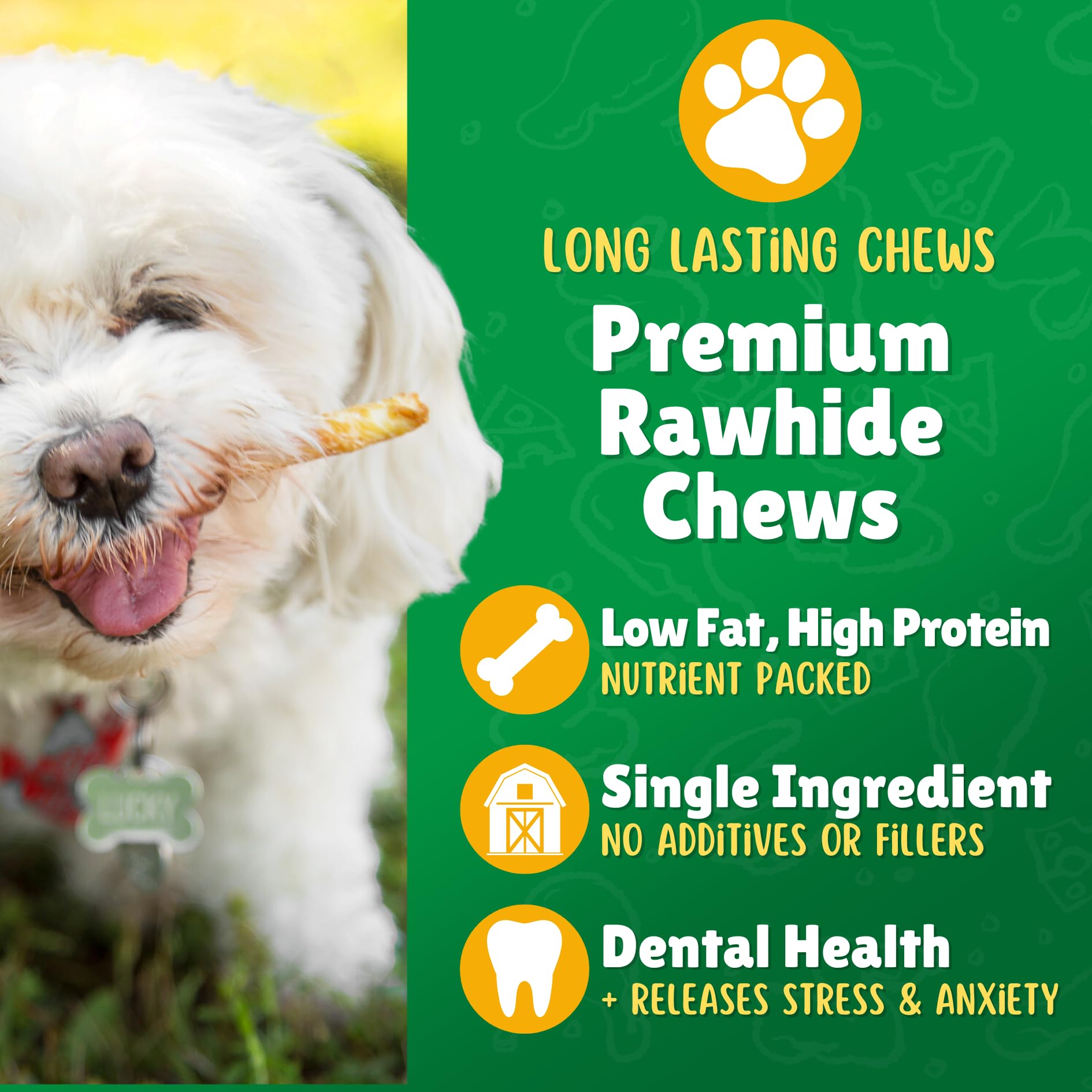 Natural Rawhide Twist Sticks Dog Treats - 60ct. Premium Rawhide Chew Sticks - Long Lasting Chews for Small Dogs and Puppy Treats