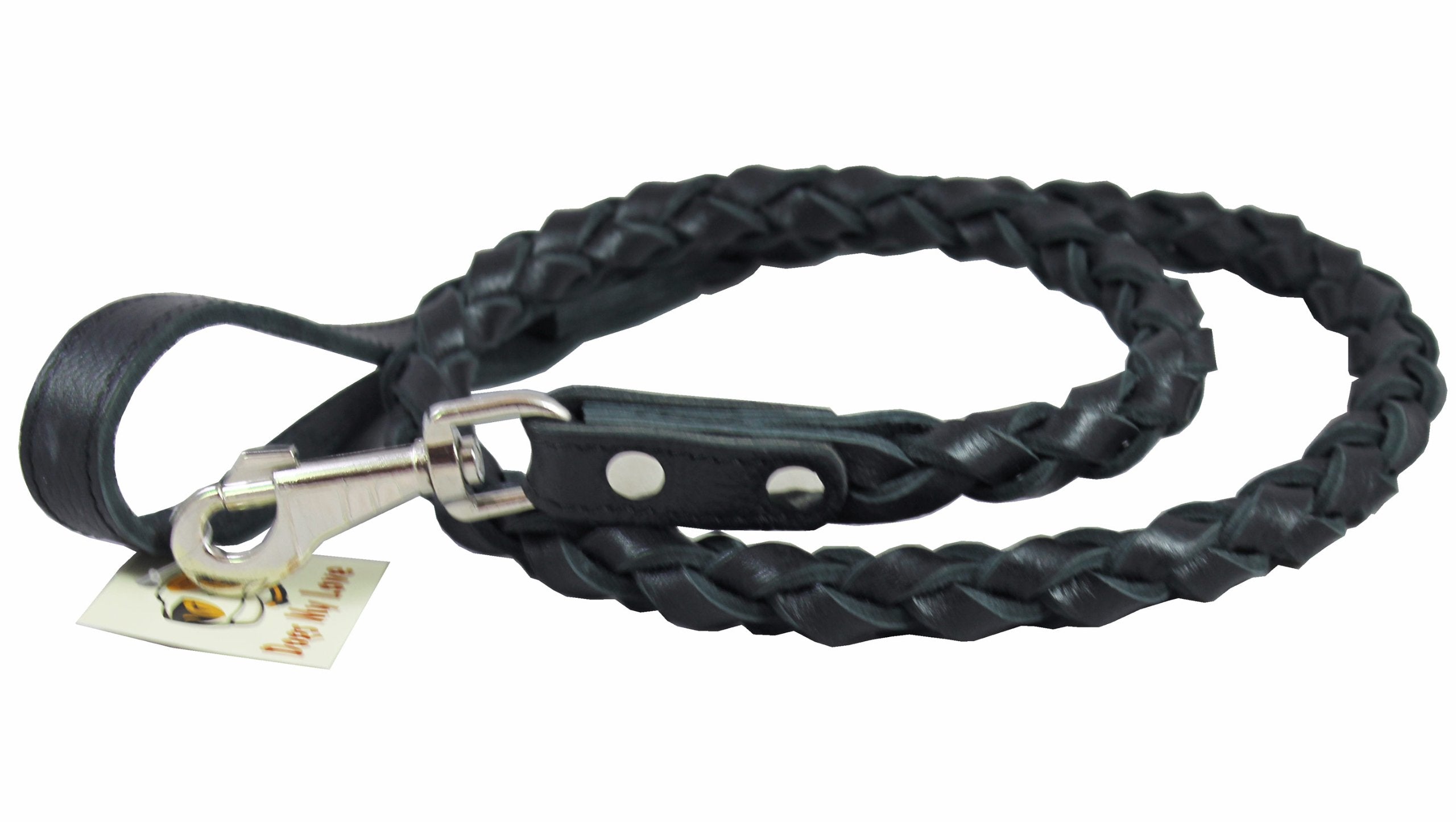 4-Thong Round Fully Braided Genuine Leather Dog Leash, 4 Ft X 3/4' (20Mm) Black, Xlarge Breeds