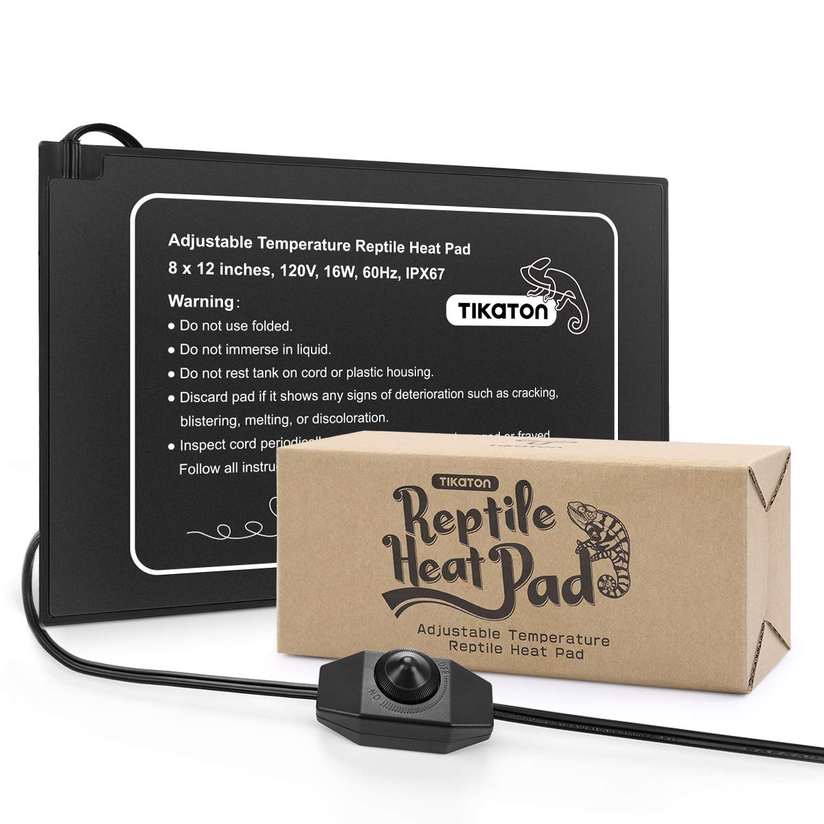 Tikaton Reptile Heat Pad - Adjustable Temperature Under Tank Heater For 10-20Gal/30-40Gal Tank, Terrarium Heat Mat For Turtle/Sn